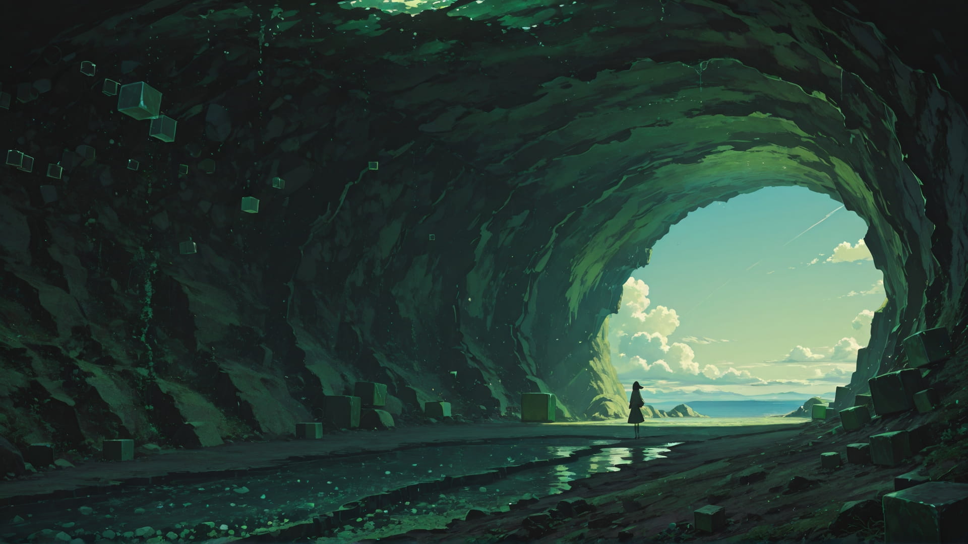 Green Afternoon Sky Cube smartphone wallpaper free download, vertical 16:9 format, Green, Afternoon, Sky, Spring 001