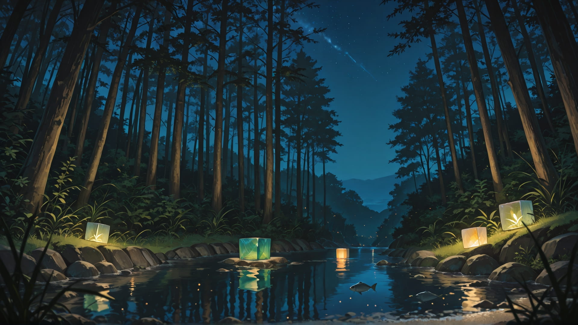 Green Night Nature Cube smartphone wallpaper free download, vertical 16:9 format, Green, Night, Nature, Summer 001