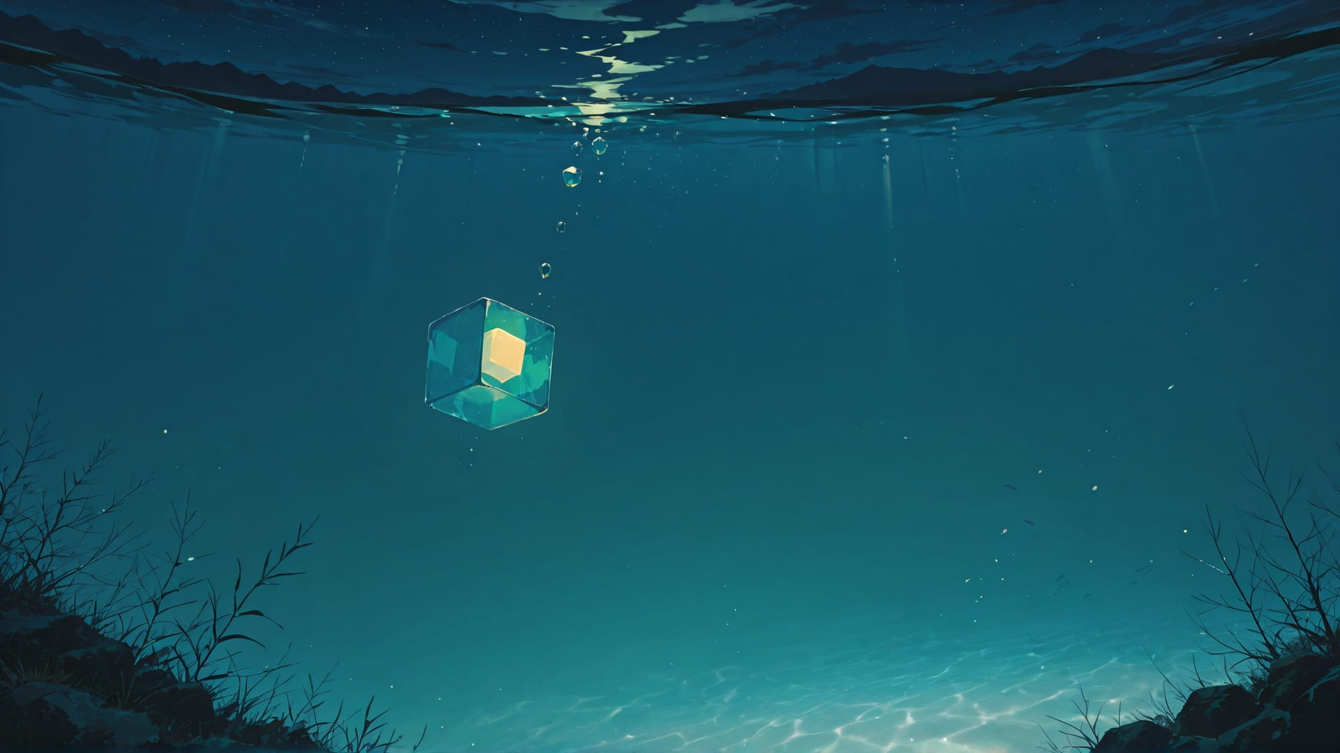 Green Night Sky Cube smartphone wallpaper free download, vertical 16:9 format, Green, Night, Sky, Winter 001