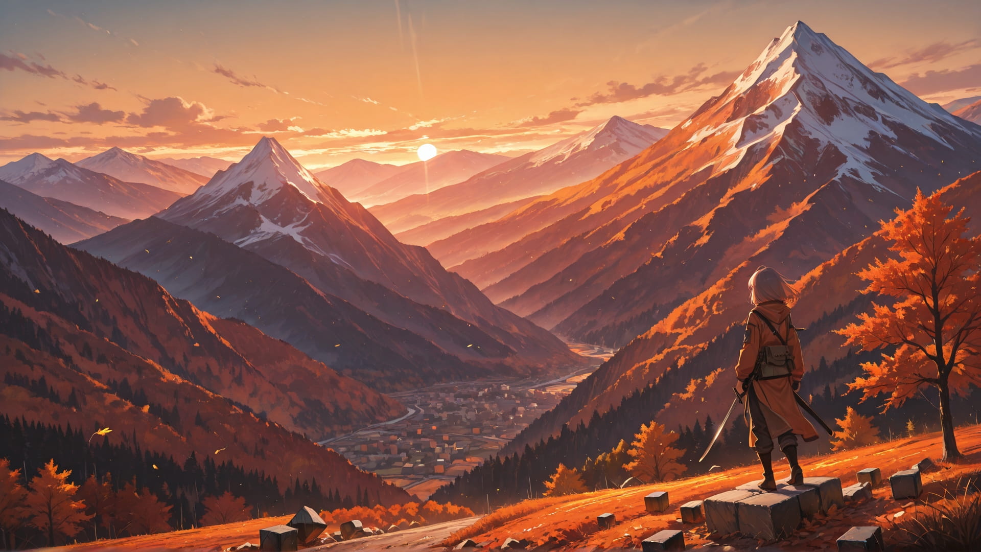 Orange Afternoon Mountain Cube smartphone wallpaper free download, vertical 16:9 format, Orange, Afternoon, Mountain, Autumn 001