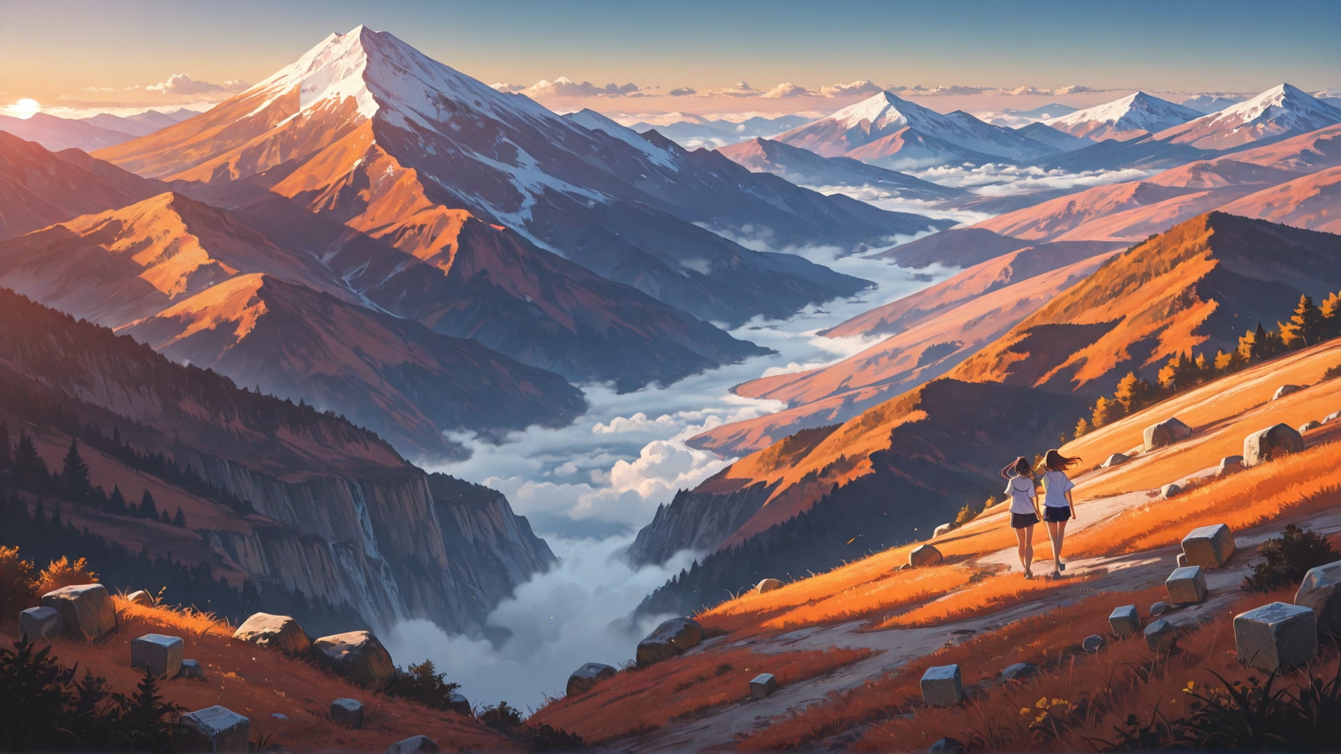 Orange Afternoon Mountain Cube smartphone wallpaper free download, vertical 16:9 format, Orange, Afternoon, Mountain, Summer 001