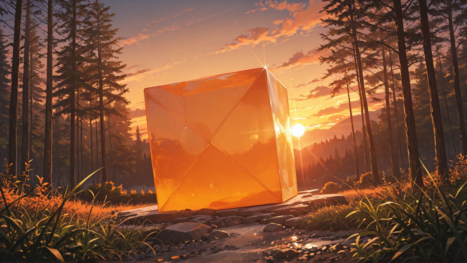 Orange Sunset Nature Cube smartphone wallpaper free download, vertical 16:9 format, Orange, Sunset, Nature, Summer 001