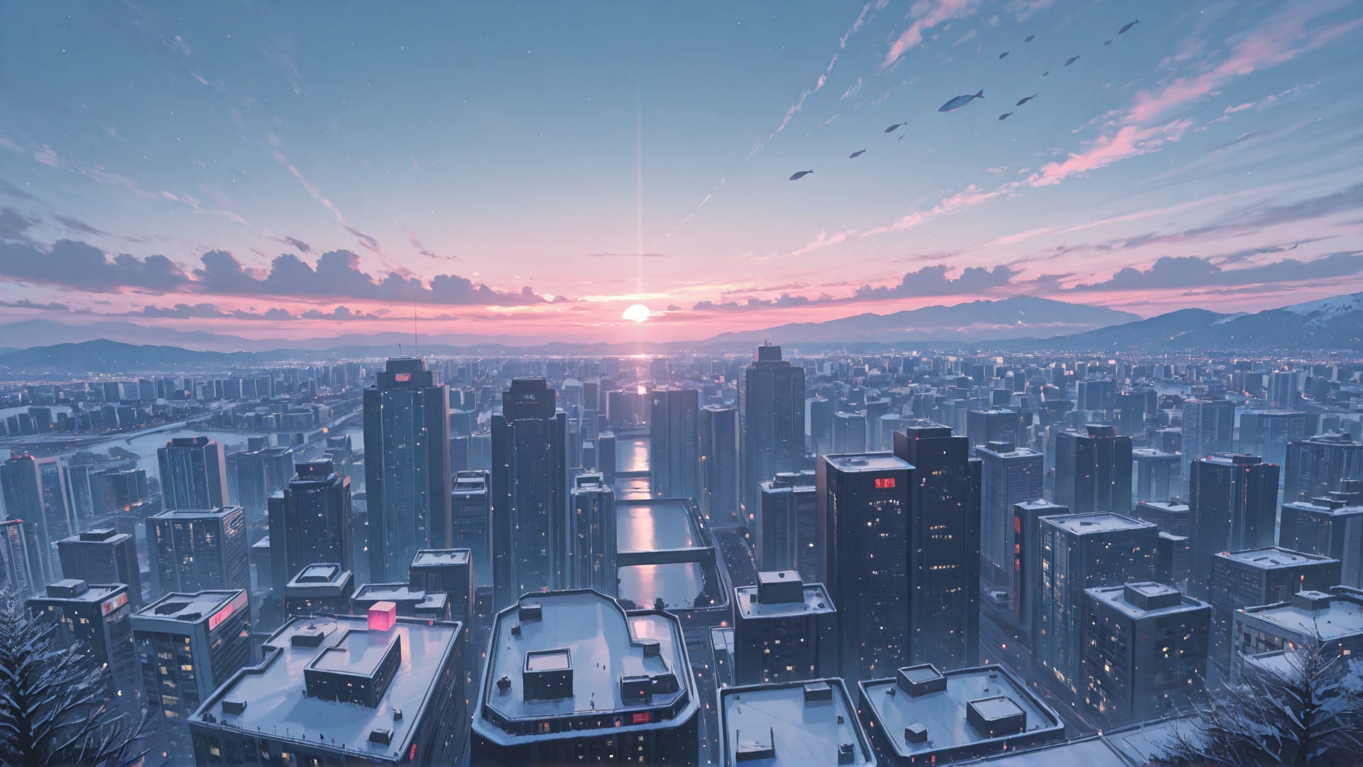 Pink Afternoon City Cube smartphone wallpaper free download, vertical 16:9 format, Pink, Afternoon, City, Winter 001