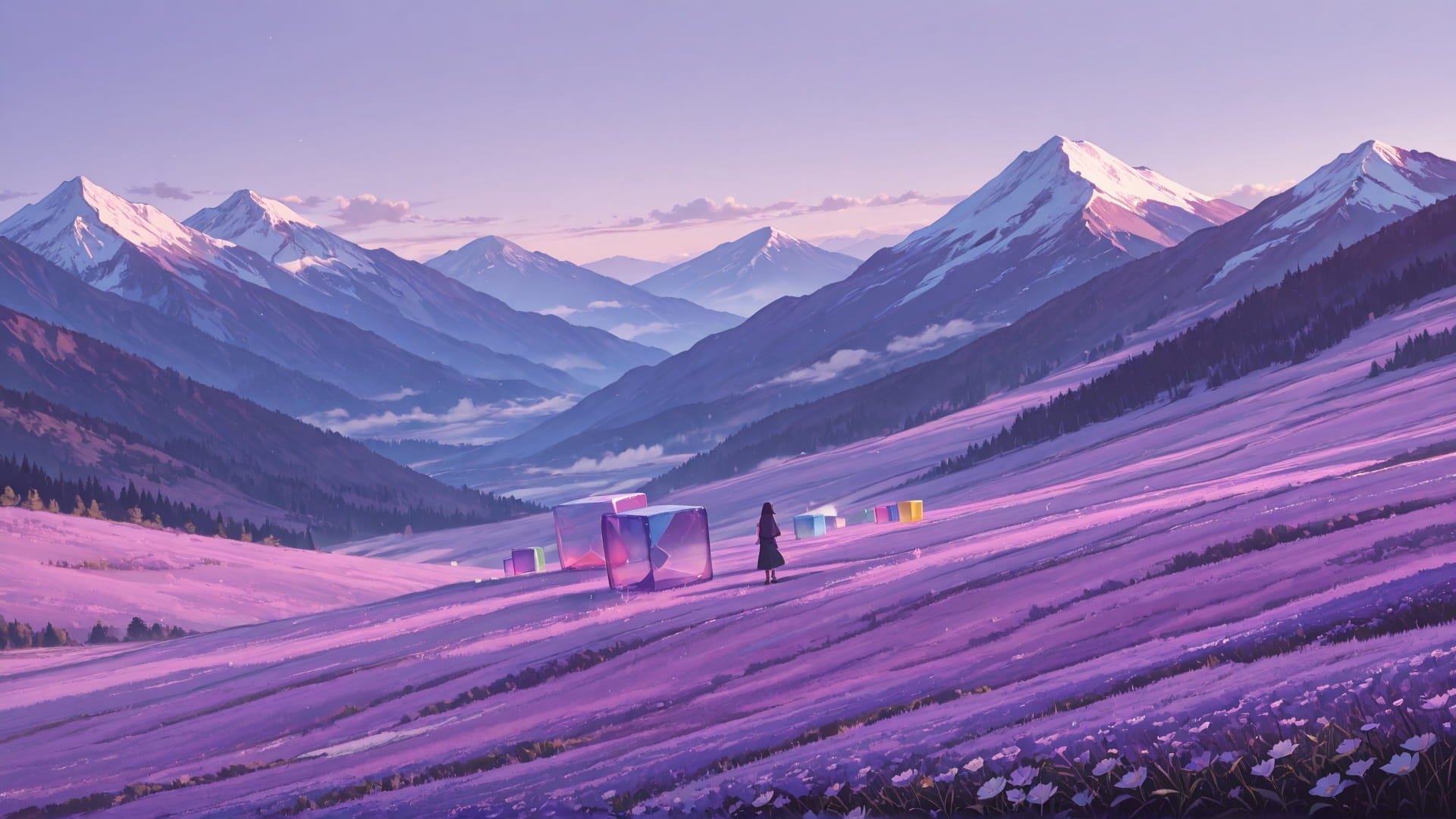 Purple Afternoon Mountain Cube smartphone wallpaper free download, vertical 16:9 format, Purple, Afternoon, Mountain, Spring 001