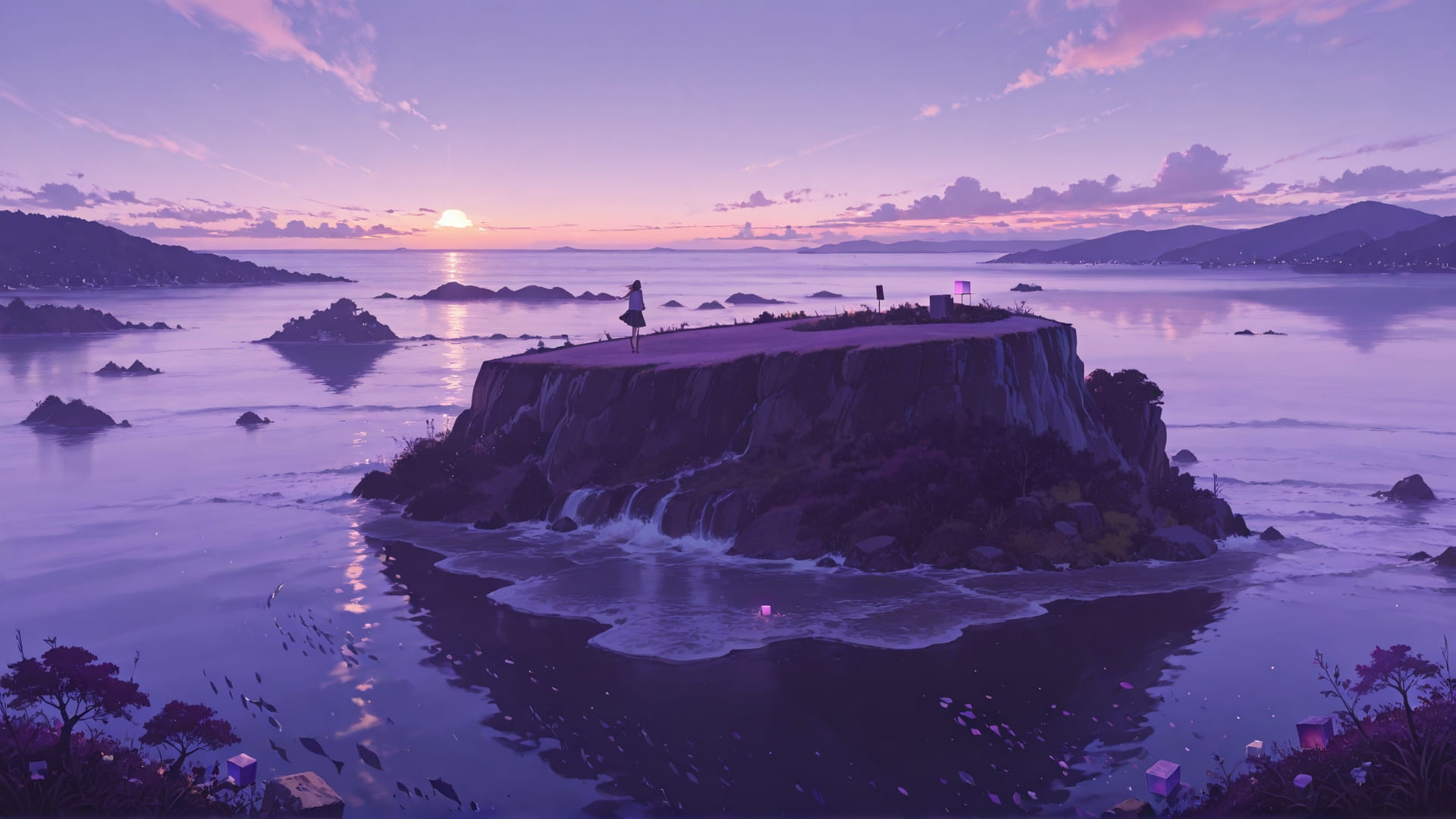 Purple Afternoon Sea Cube smartphone wallpaper free download, vertical 16:9 format, Purple, Afternoon, Sea, Spring 001