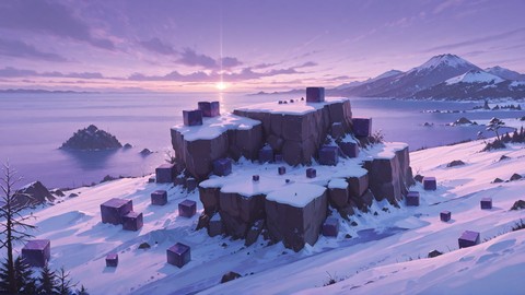 Purple Afternoon Sea Cube smartphone wallpaper free download, vertical 9:16 format, Purple, Afternoon, Sea, Winter 001