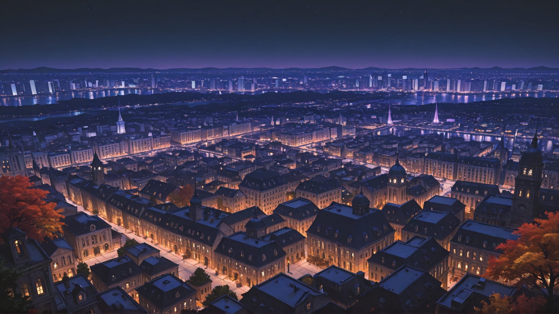 Purple Night City Cube smartphone wallpaper free download, vertical 16:9 format, Purple, Night, City, Autumn 001