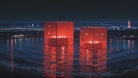 Red Night City Cube smartphone wallpaper free download, vertical 9:16 format, Red, Night, City, Spring 001