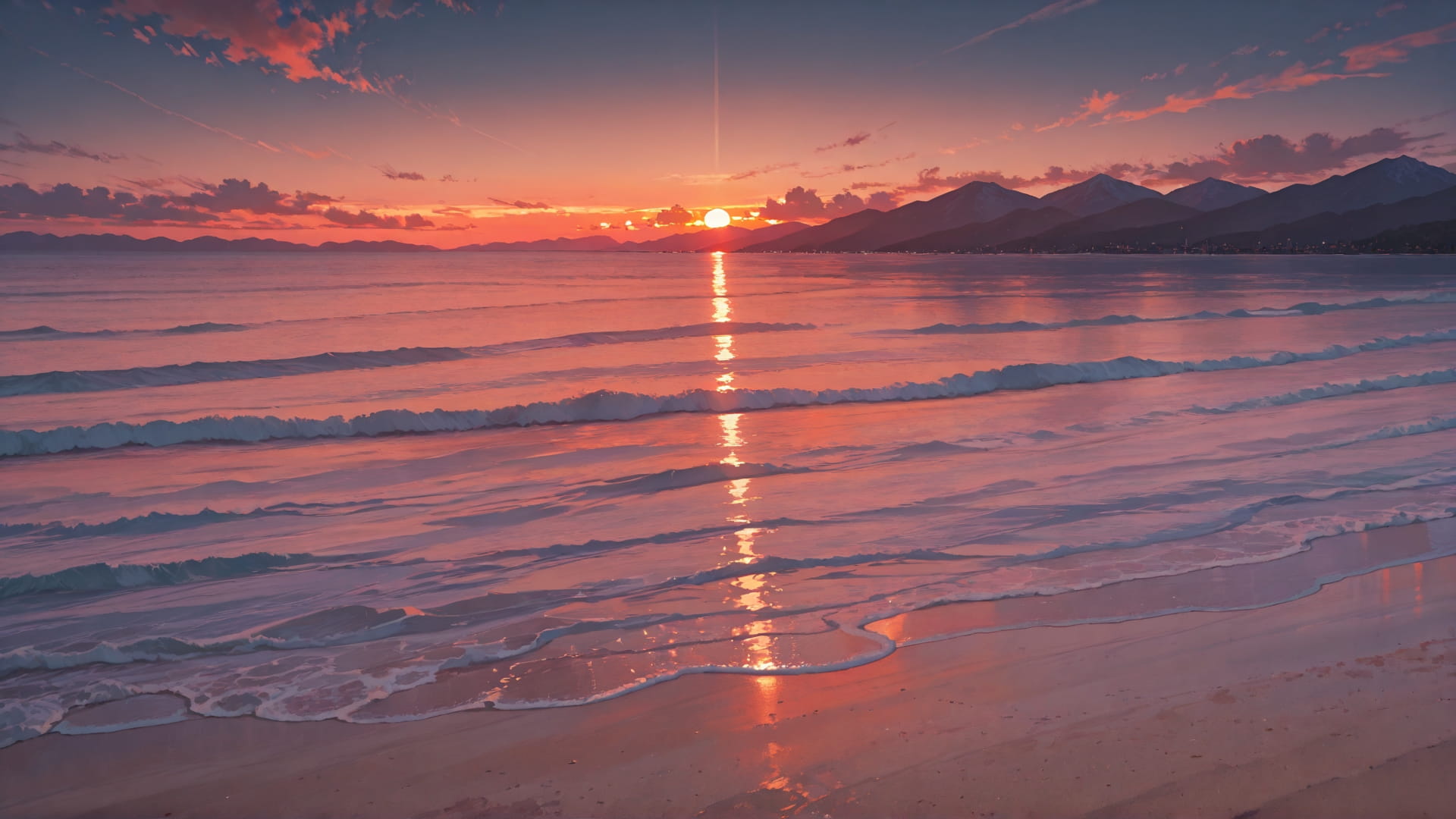 Red Sunset Mountain Cube smartphone wallpaper free download, vertical 16:9 format, Red, Sunset, Mountain, Summer 001