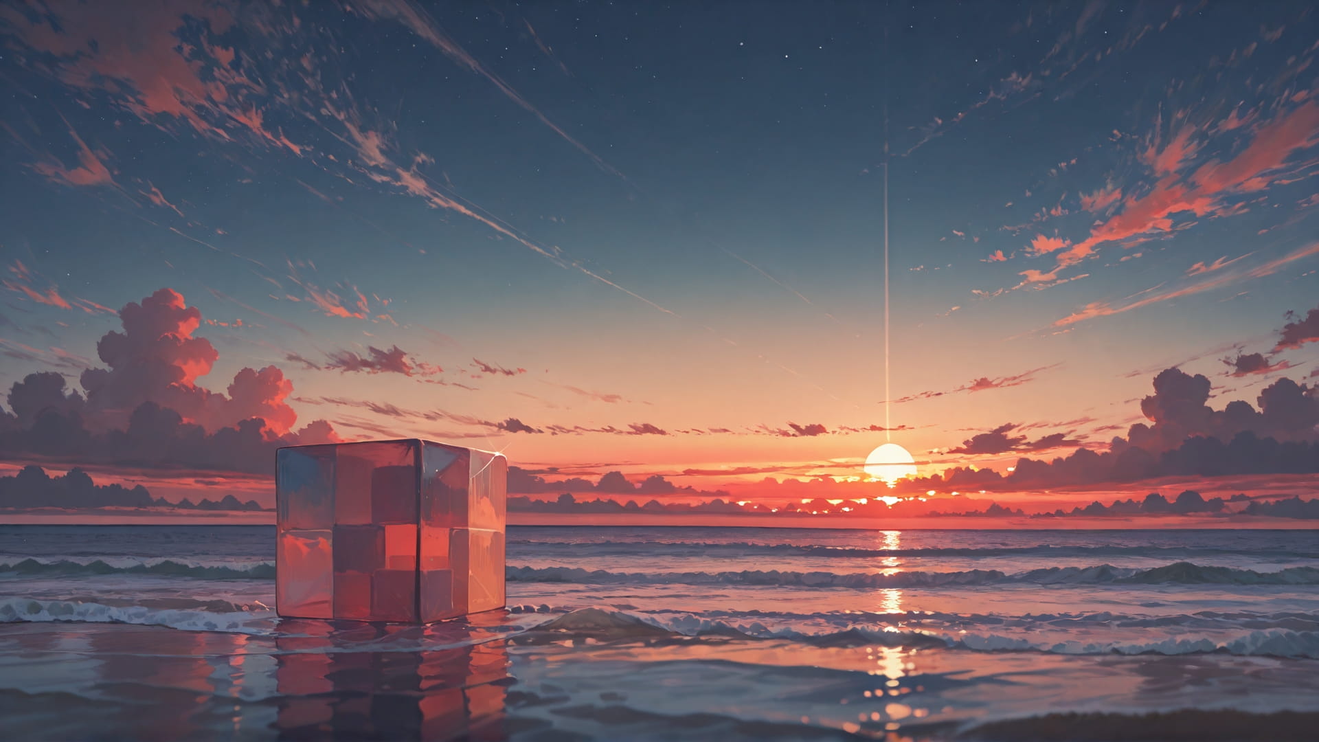 Red Sunset Sky Cube smartphone wallpaper free download, vertical 16:9 format, Red, Sunset, Sky, Summer 001