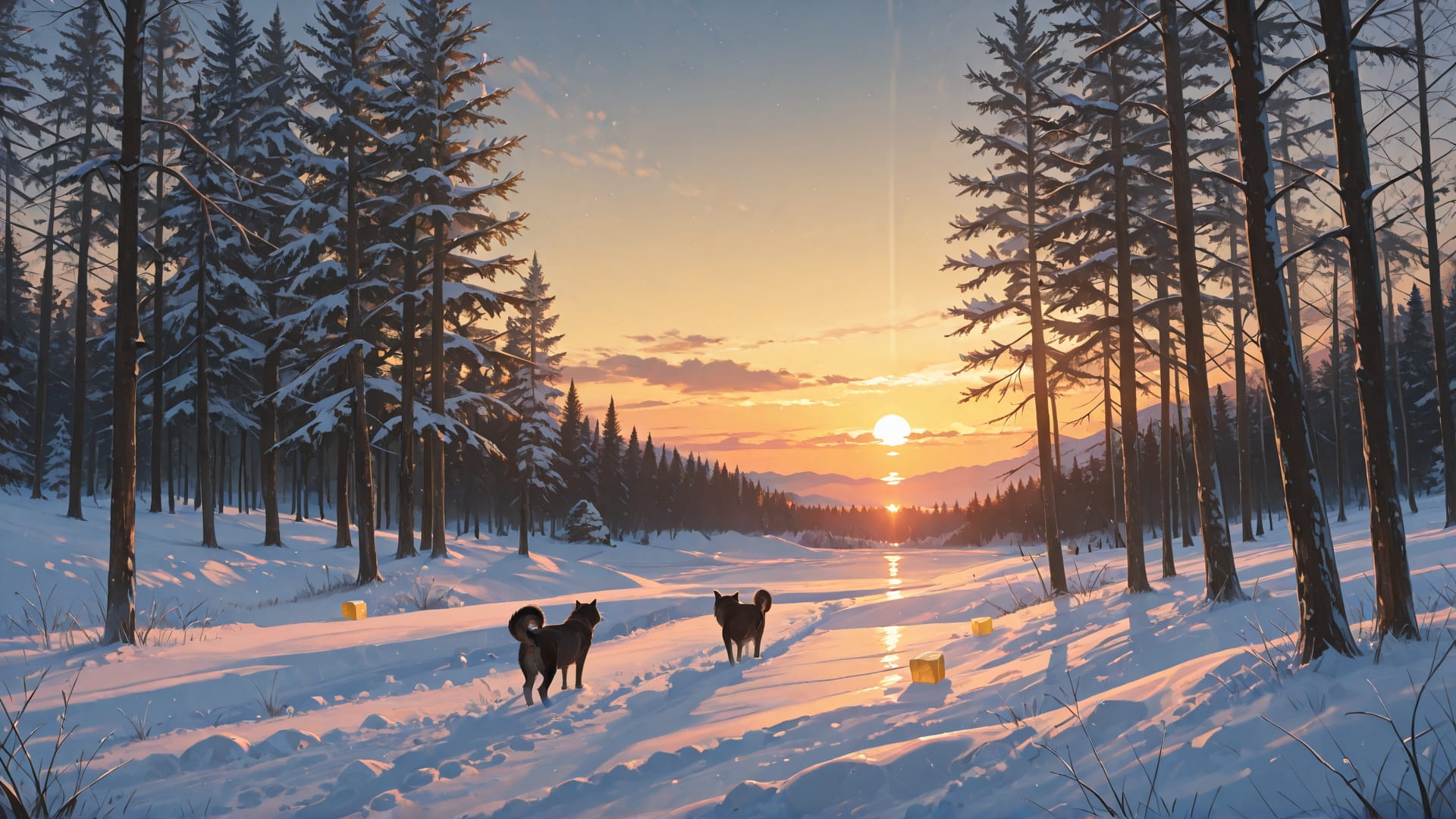 Yellow Sunset Nature Cube smartphone wallpaper free download, vertical 16:9 format, Yellow, Sunset, Nature, Winter 001