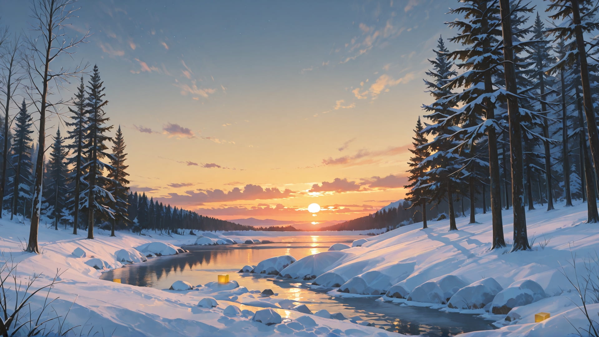 Yellow Sunset Nature Cube smartphone wallpaper free download, vertical 16:9 format, Yellow, Sunset, Nature, Winter 002