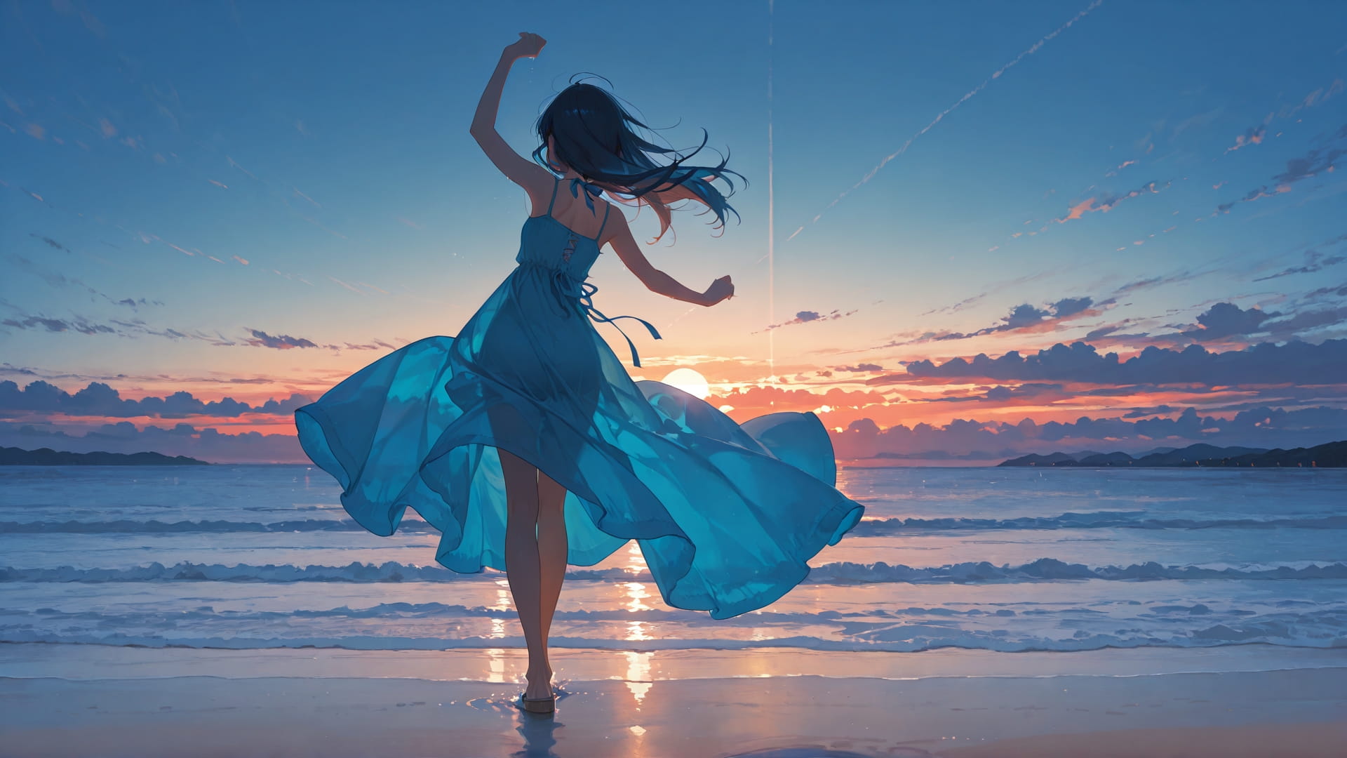 Blue Sunset Sky Dance smartphone wallpaper free download, vertical 16:9 format, Blue, Sunset, Sky, Summer