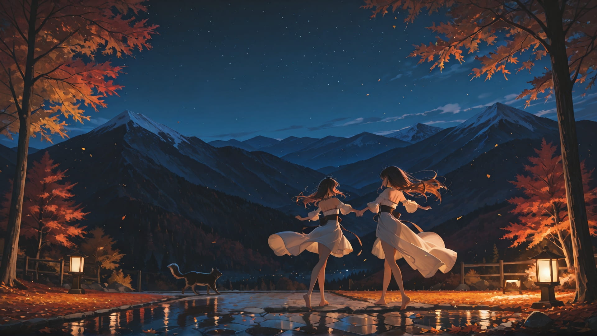 Brown Night Mountain Dance smartphone wallpaper free download, vertical 16:9 format, Brown, Night, Mountain, Autumn