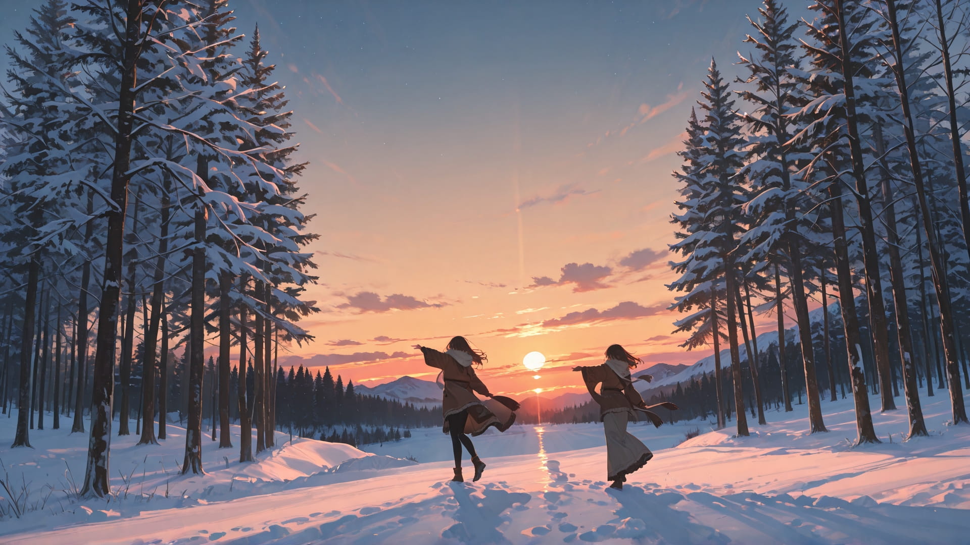 Brown Sunset Nature Dance smartphone wallpaper free download, vertical 16:9 format, Brown, Sunset, Nature, Winter 001