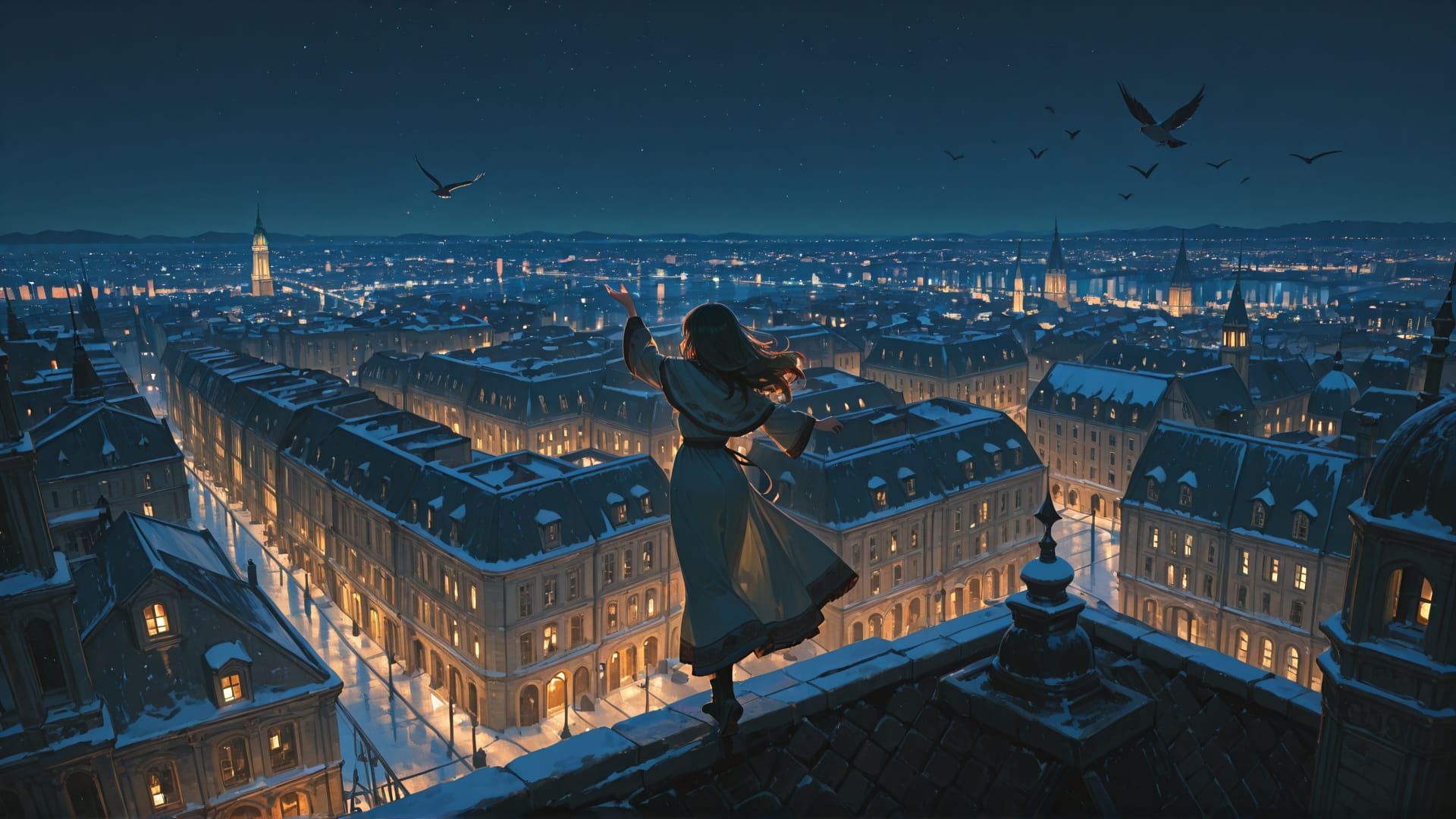 Green Night City Dance smartphone wallpaper free download, vertical 16:9 format, Green, Night, City, Winter