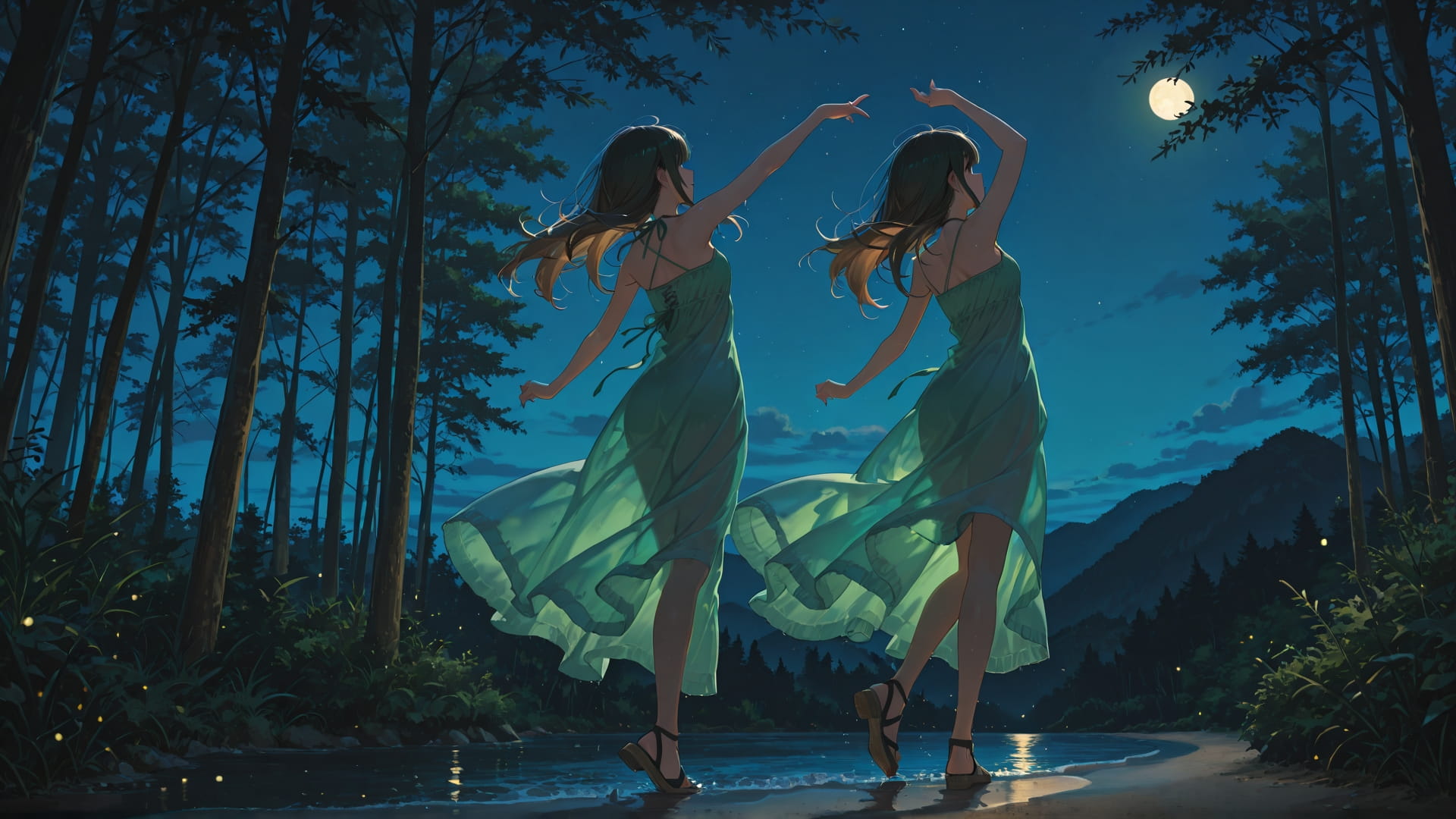 Green Night Nature Dance smartphone wallpaper free download, vertical 16:9 format, Green, Night, Nature, Summer