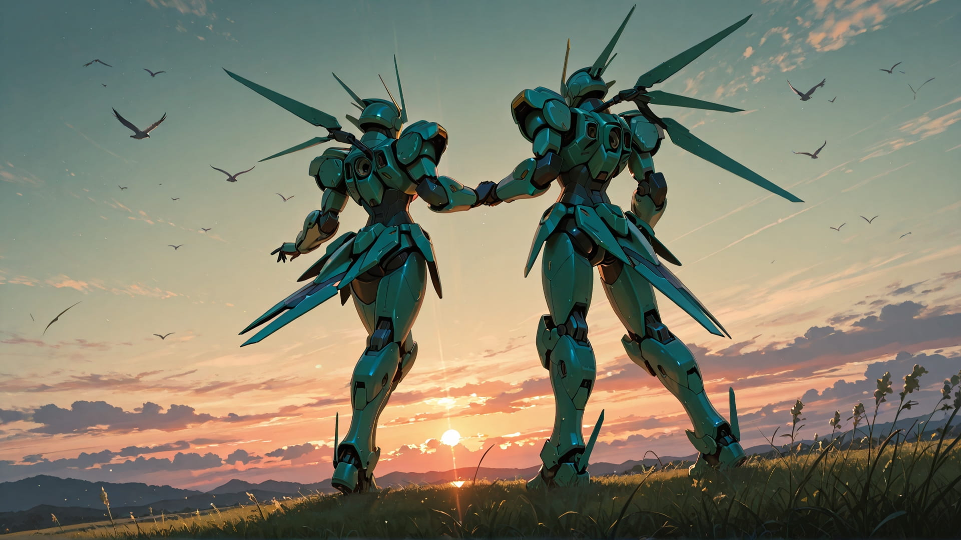 Green Sunset Sky Dance smartphone wallpaper free download, vertical 16:9 format, Green, Sunset, Sky, Spring