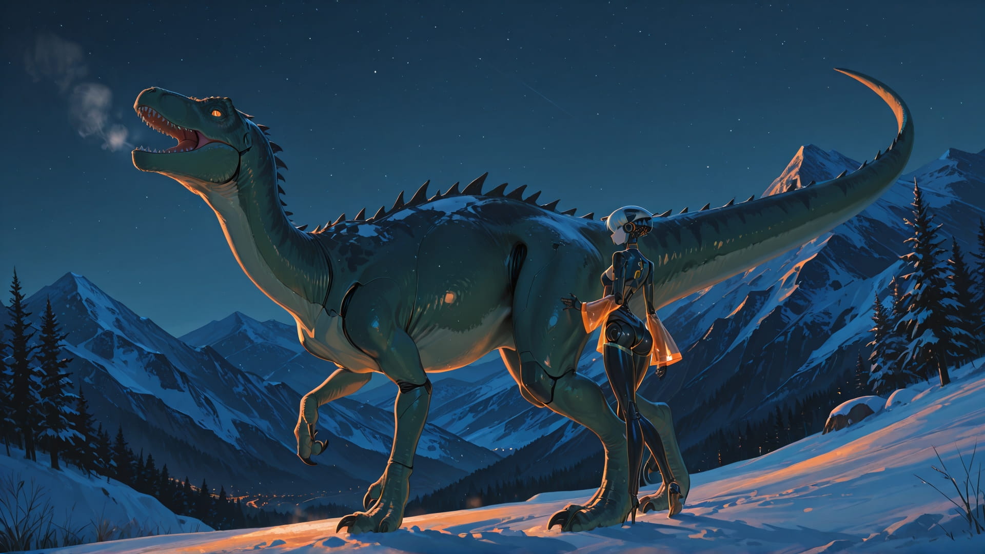 Orange Night Mountain Dance smartphone wallpaper free download, vertical 16:9 format, Orange, Night, Mountain, Winter