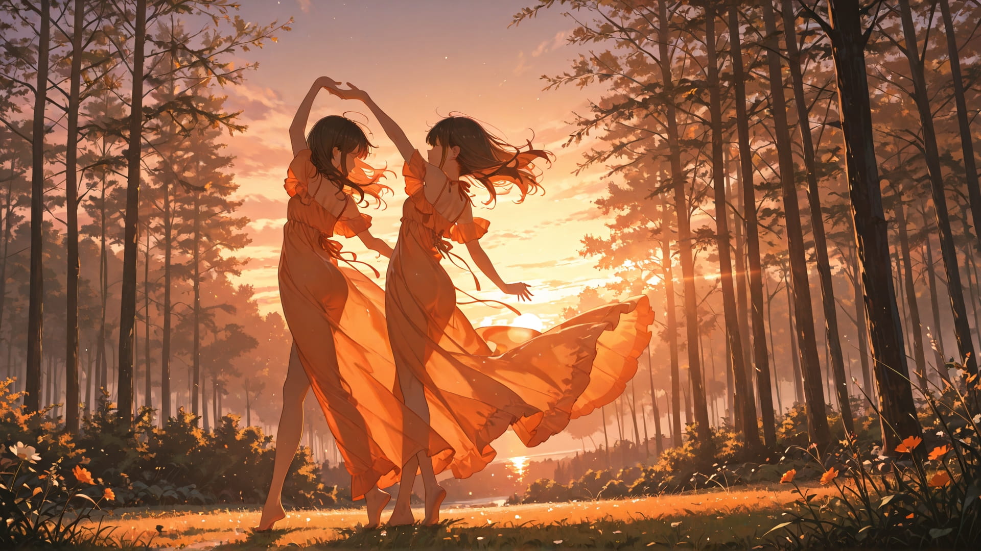 Orange Sunset Nature Dance smartphone wallpaper free download, vertical 16:9 format, Orange, Sunset, Nature, Spring