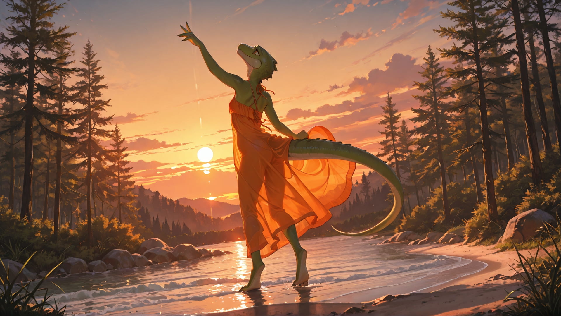 Orange Sunset Nature Dance smartphone wallpaper free download, vertical 16:9 format, Orange, Sunset, Nature, Summer