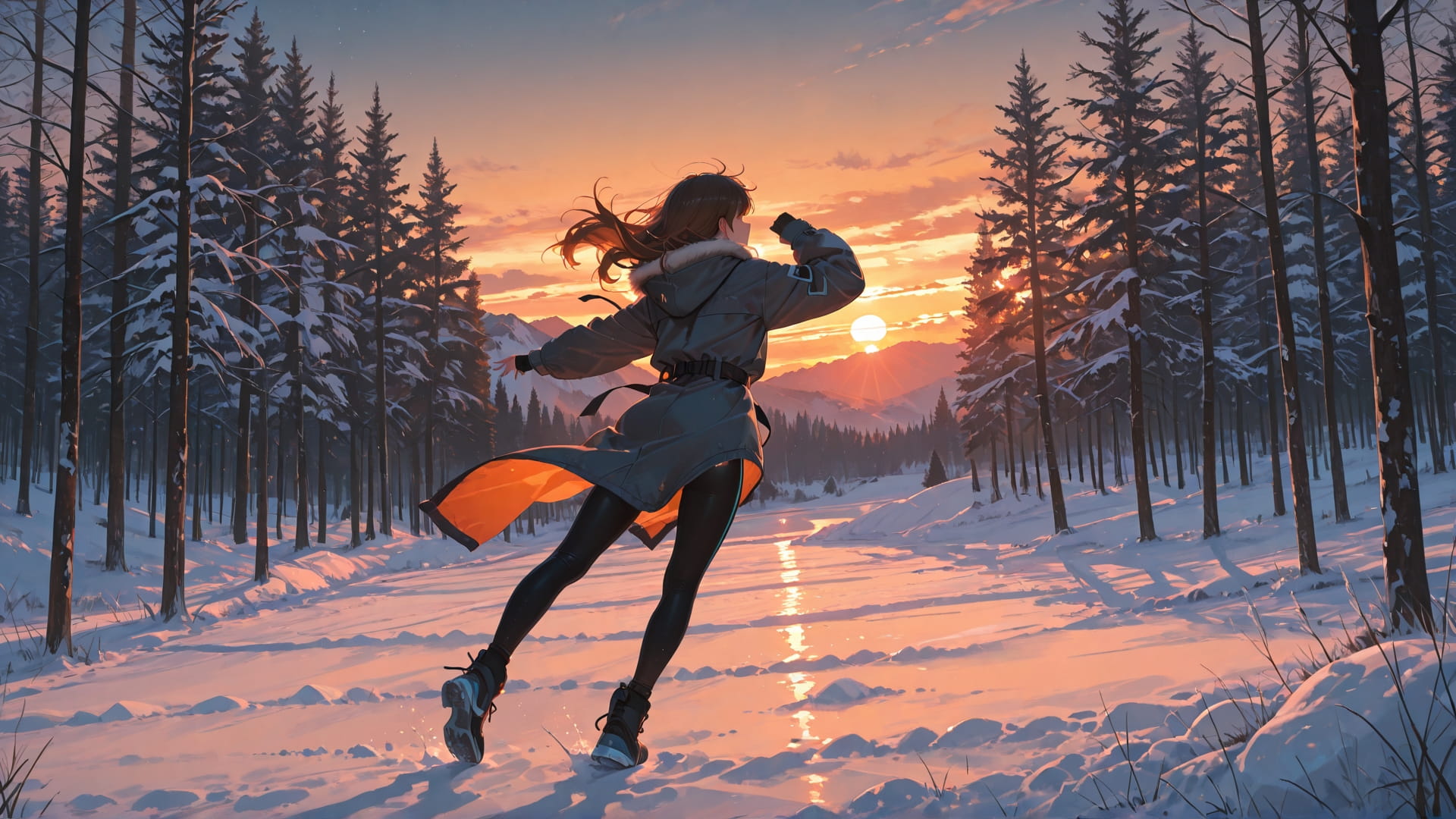 Orange Sunset Nature Dance smartphone wallpaper free download, vertical 16:9 format, Orange, Sunset, Nature, Winter