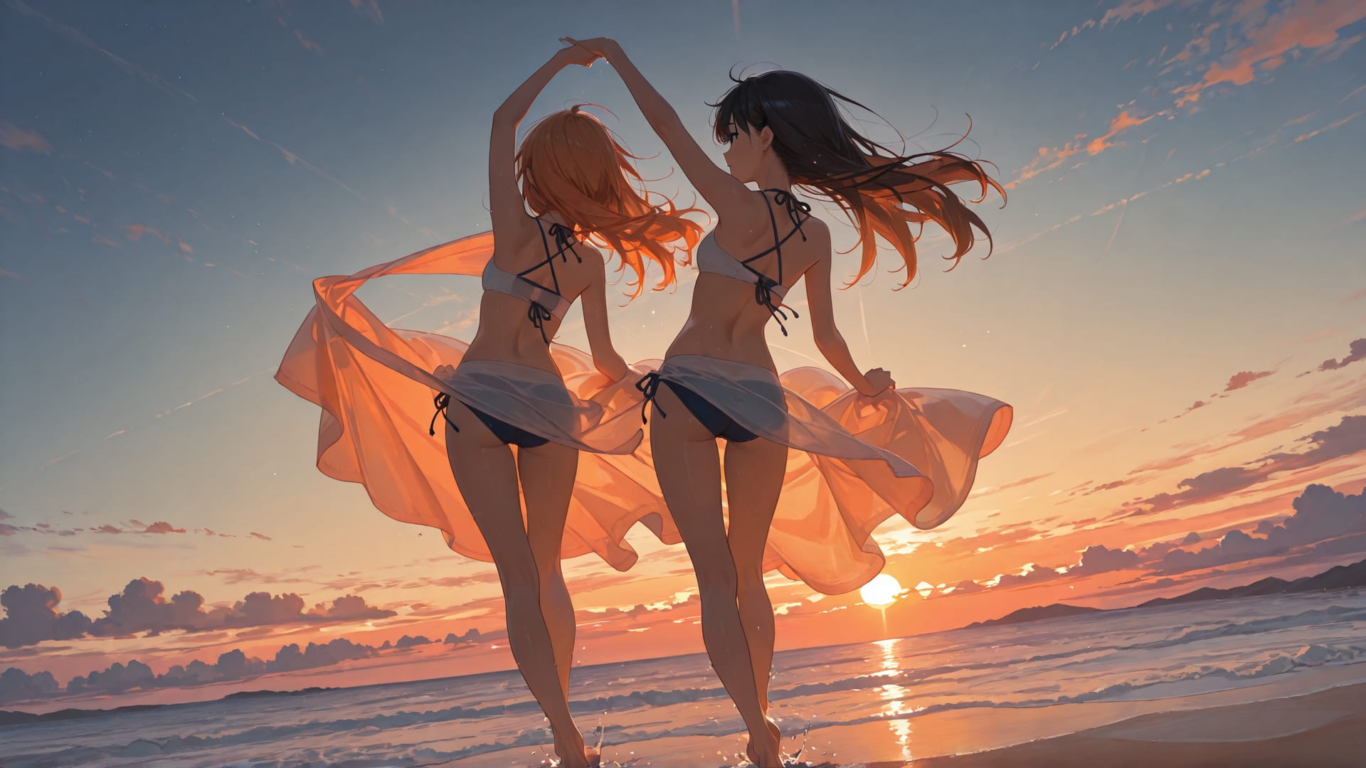 Orange Sunset Sky Dance smartphone wallpaper free download, vertical 16:9 format, Orange, Sunset, Sky, Summer 001