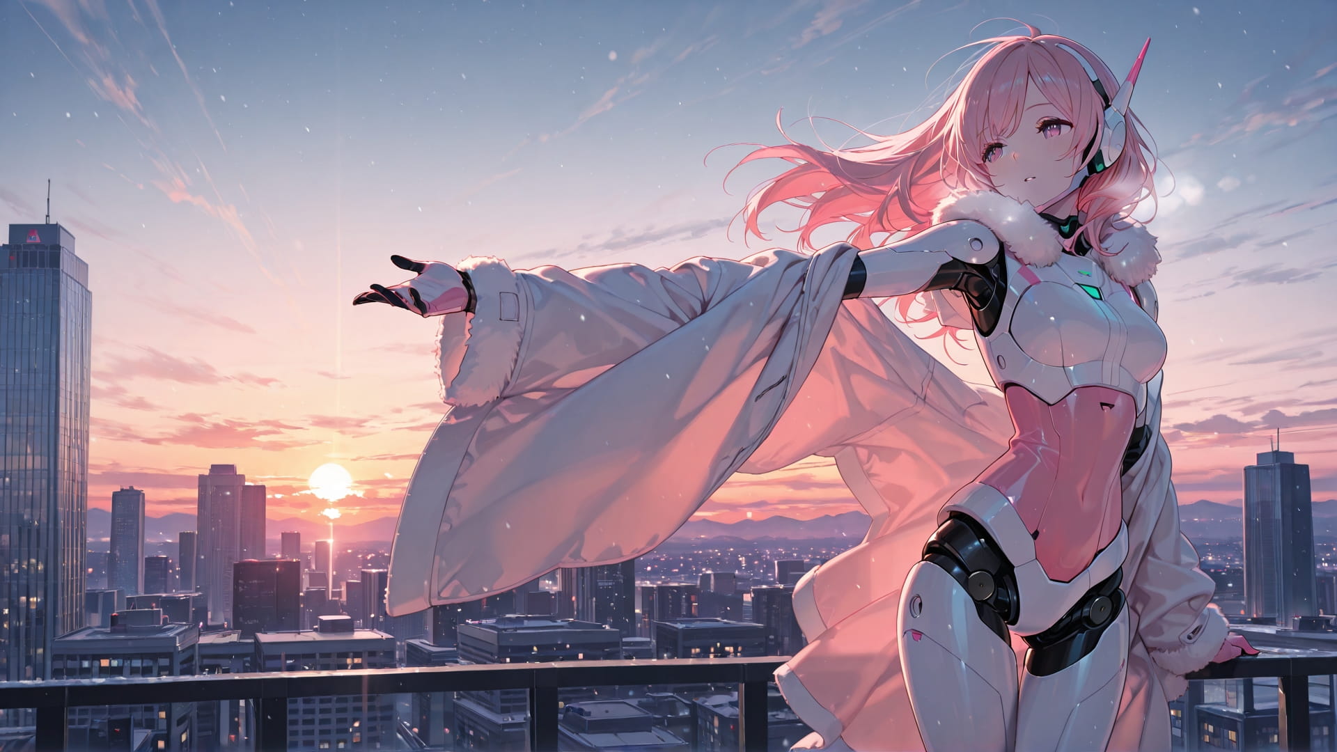 Pink Sunset City Dance smartphone wallpaper free download, vertical 16:9 format, Pink, Sunset, City, Winter