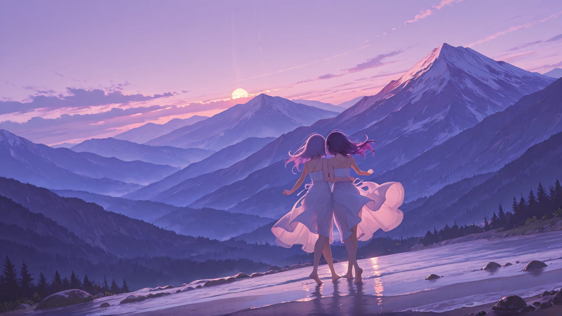 Purple Afternoon Mountain Dance smartphone wallpaper free download, vertical 16:9 format, Purple, Afternoon, Mountain, Summer 001
