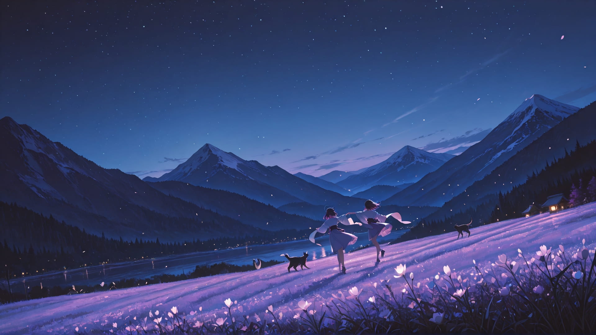 Purple Night Mountain Dance smartphone wallpaper free download, vertical 16:9 format, Purple, Night, Mountain, Spring