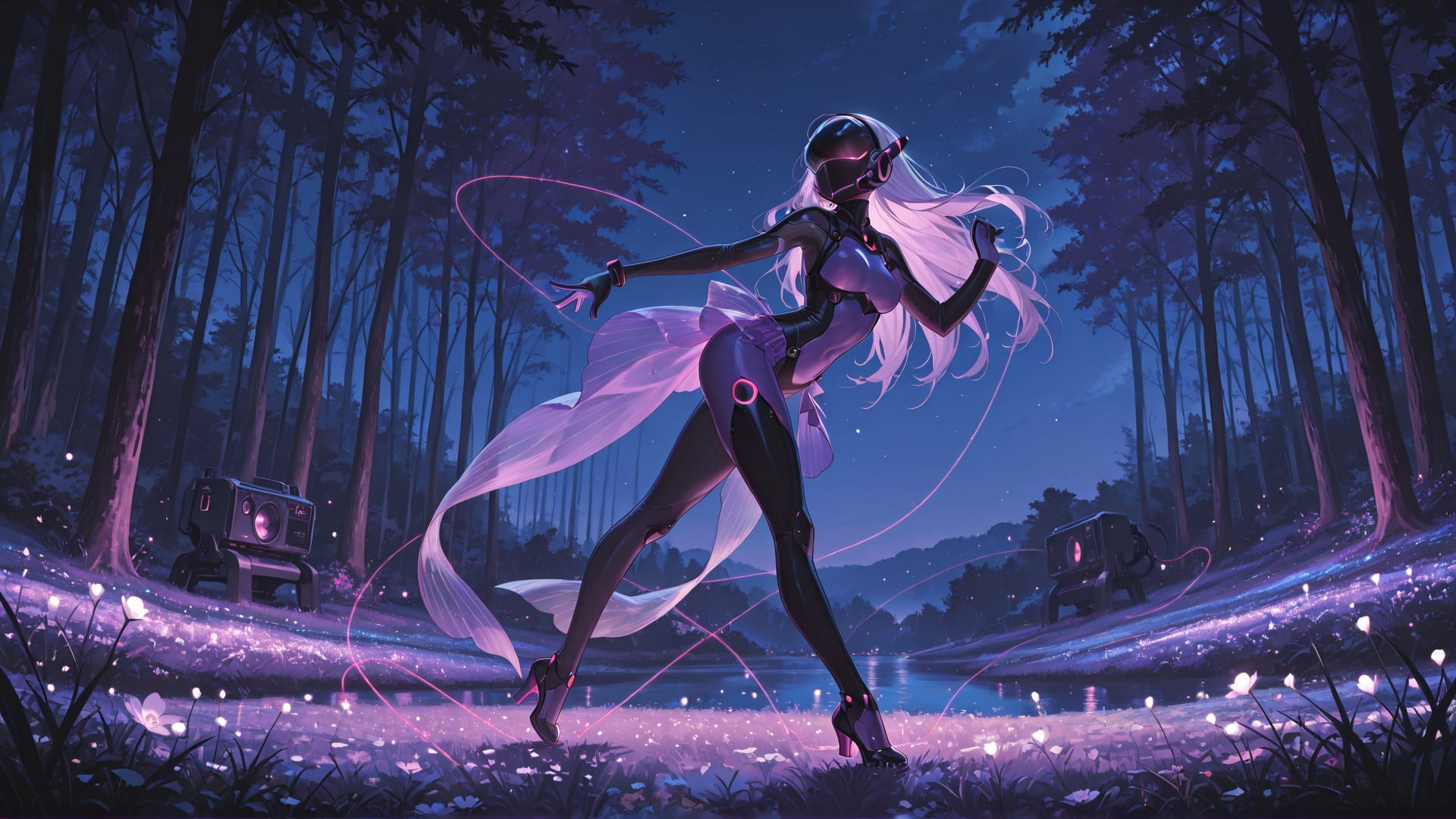 Purple Night Nature Dance smartphone wallpaper free download, vertical 16:9 format, Purple, Night, Nature, Spring