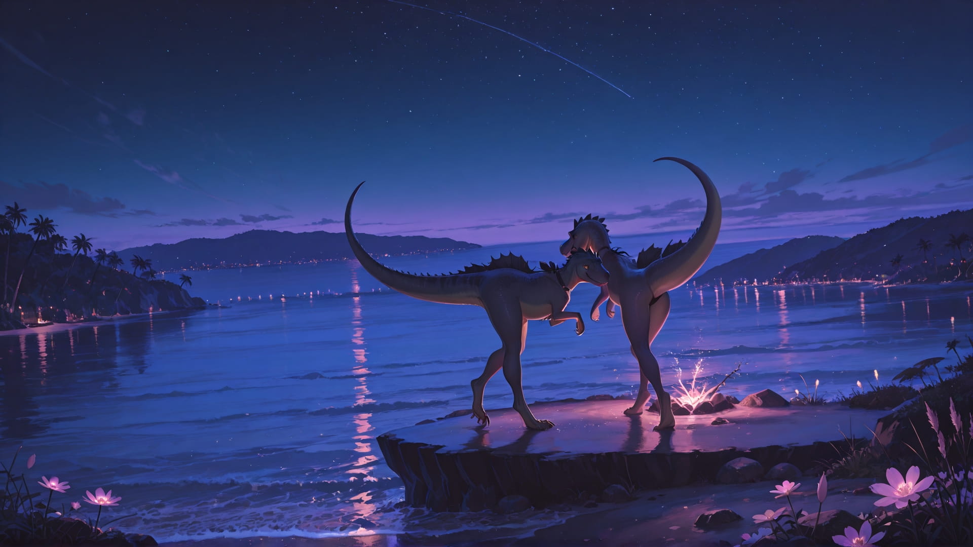 Purple Night Sea Dance smartphone wallpaper free download, vertical 16:9 format, Purple, Night, Sea, Spring