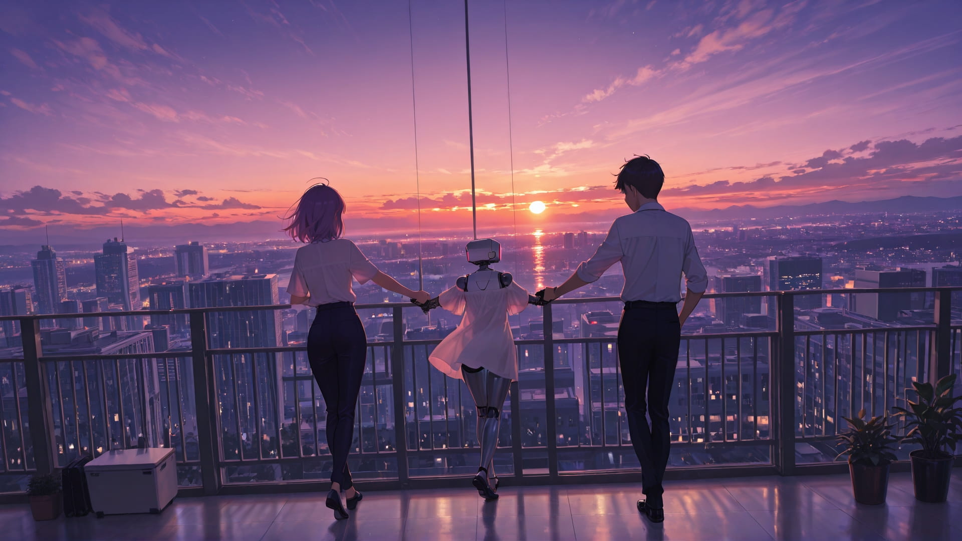 Purple Sunset City Dance smartphone wallpaper free download, vertical 16:9 format, Purple, Sunset, City, Summer