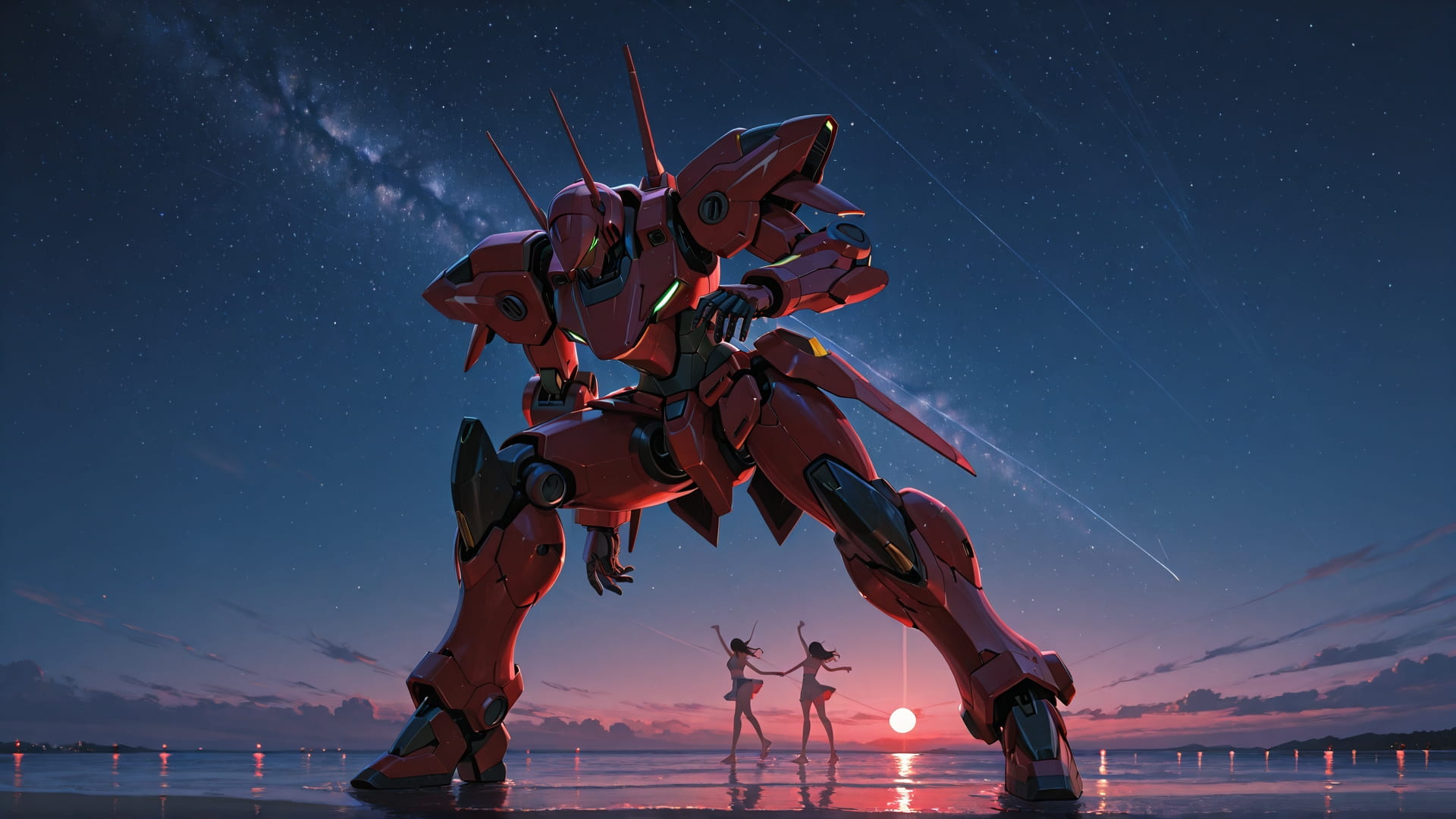 Red Night Sky Dance smartphone wallpaper free download, vertical 16:9 format, Red, Night, Sky, Summer