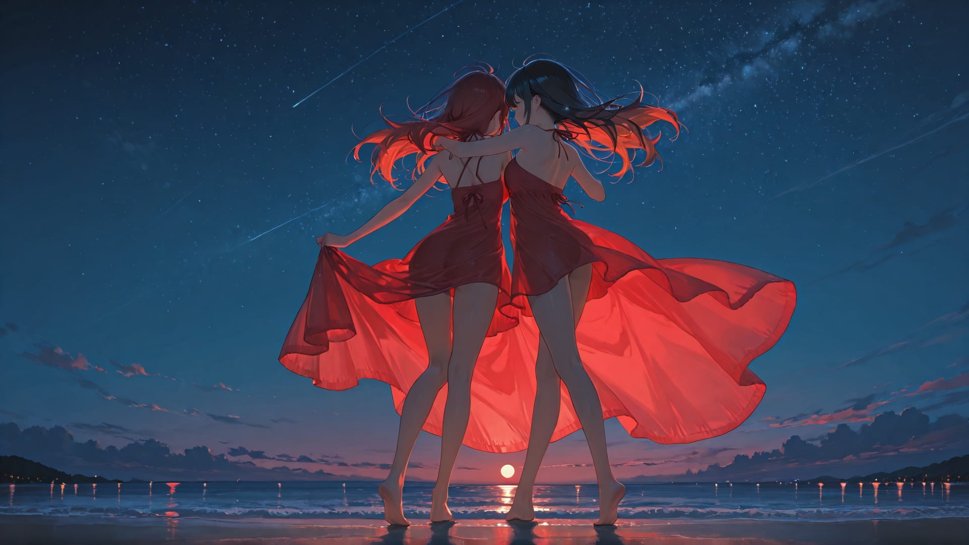 Red Night Sky Dance smartphone wallpaper free download, vertical 16:9 format, Red, Night, Sky, Summer 001