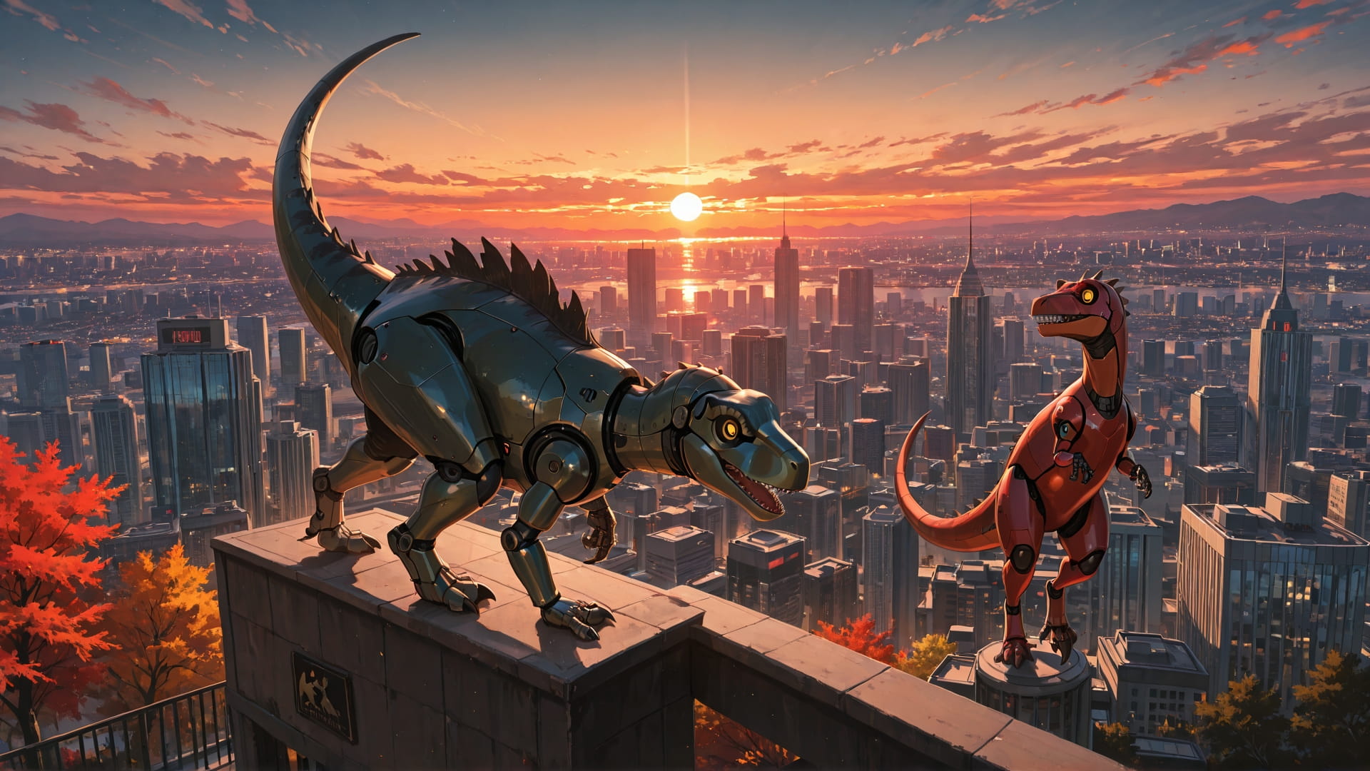 Red Sunset City Dance smartphone wallpaper free download, vertical 16:9 format, Red, Sunset, City, Autumn