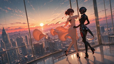 Red Sunset City Dance smartphone wallpaper free download, vertical 9:16 format, Red, Sunset, City, Spring