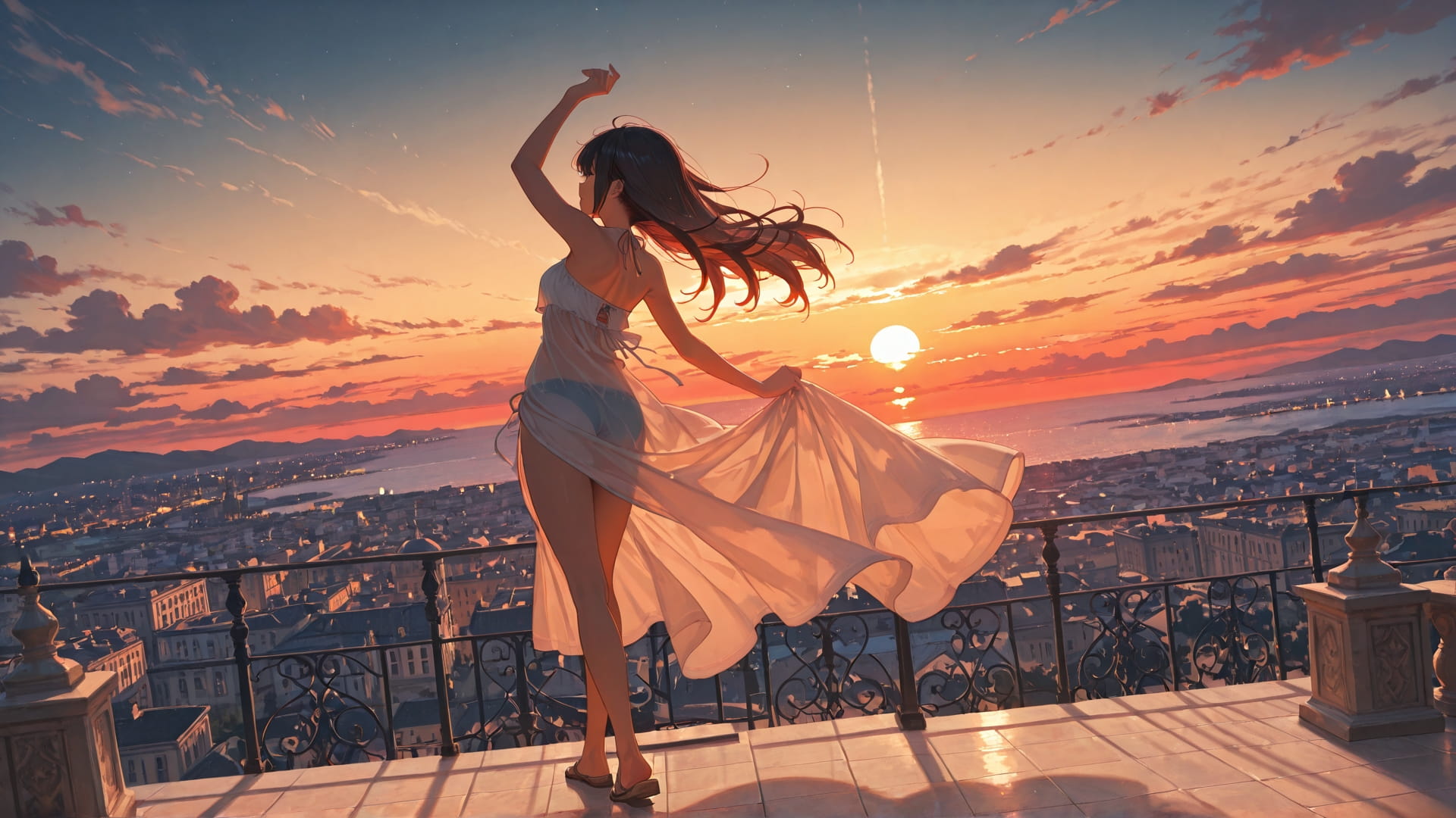 Red Sunset City Dance smartphone wallpaper free download, vertical 16:9 format, Red, Sunset, City, Summer 001