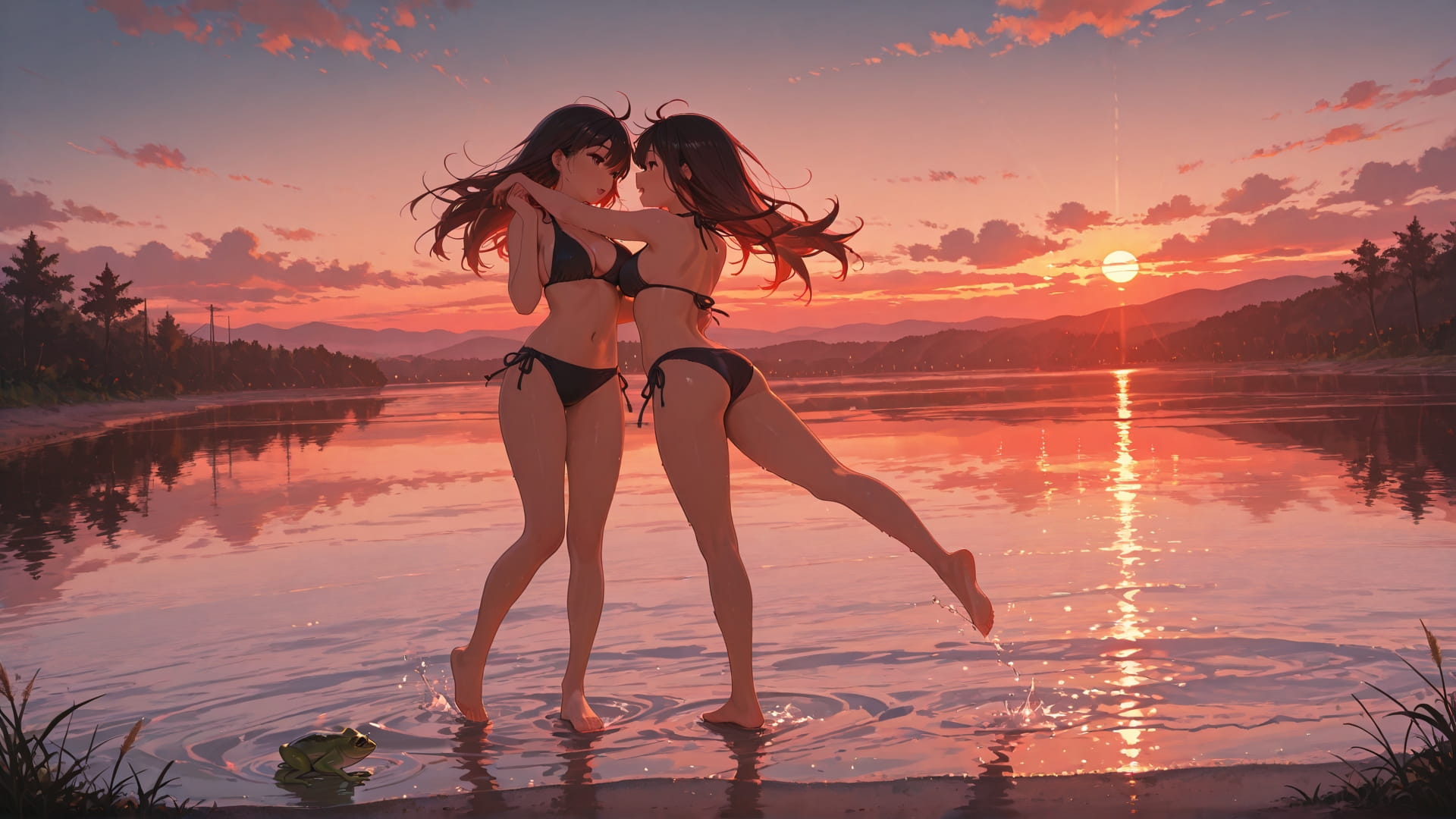 Red Sunset Sea Dance smartphone wallpaper free download, vertical 16:9 format, Red, Sunset, Sea, Summer