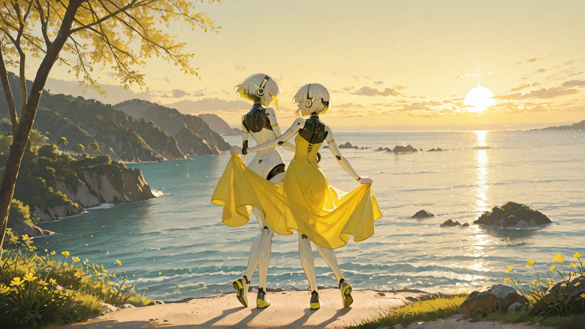 Yellow Afternoon Sea Dance smartphone wallpaper free download, vertical 16:9 format, Yellow, Afternoon, Sea, Spring