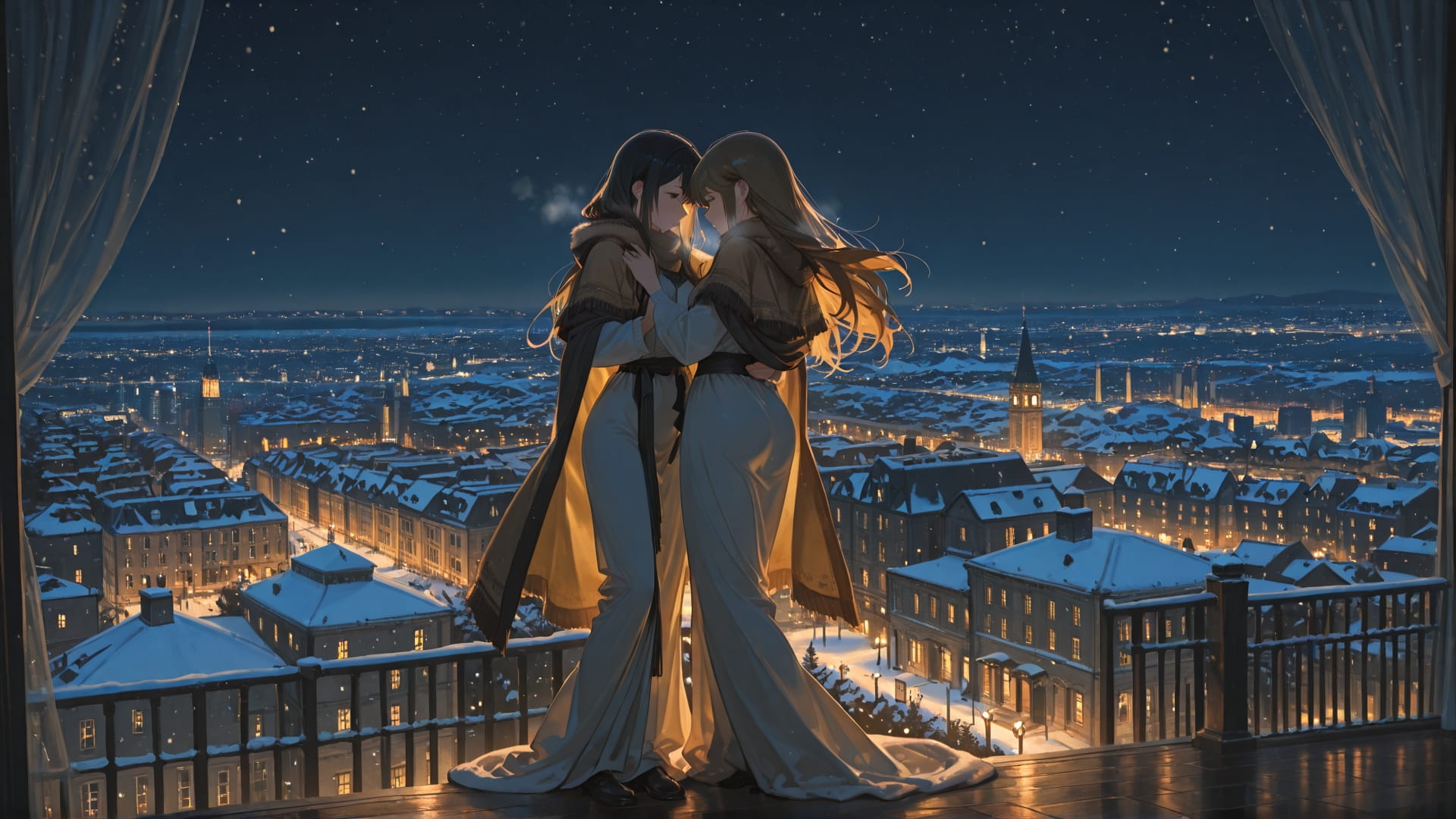 Yellow Night City Dance smartphone wallpaper free download, vertical 16:9 format, Yellow, Night, City, Winter 001