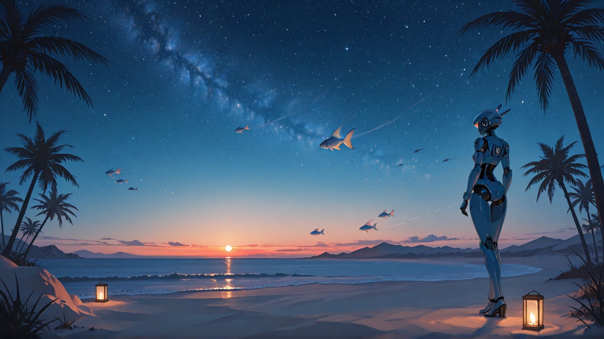 Blue Sunset Sea Desert smartphone wallpaper free download, vertical 16:9 format, Blue, Sunset, Sea, Winter