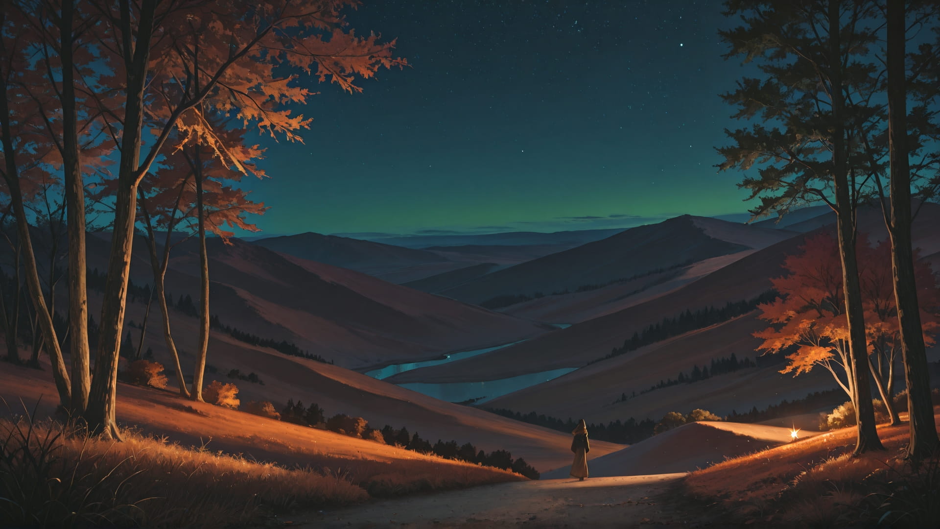 Green Night Nature Desert smartphone wallpaper free download, vertical 16:9 format, Green, Night, Nature, Autumn 001