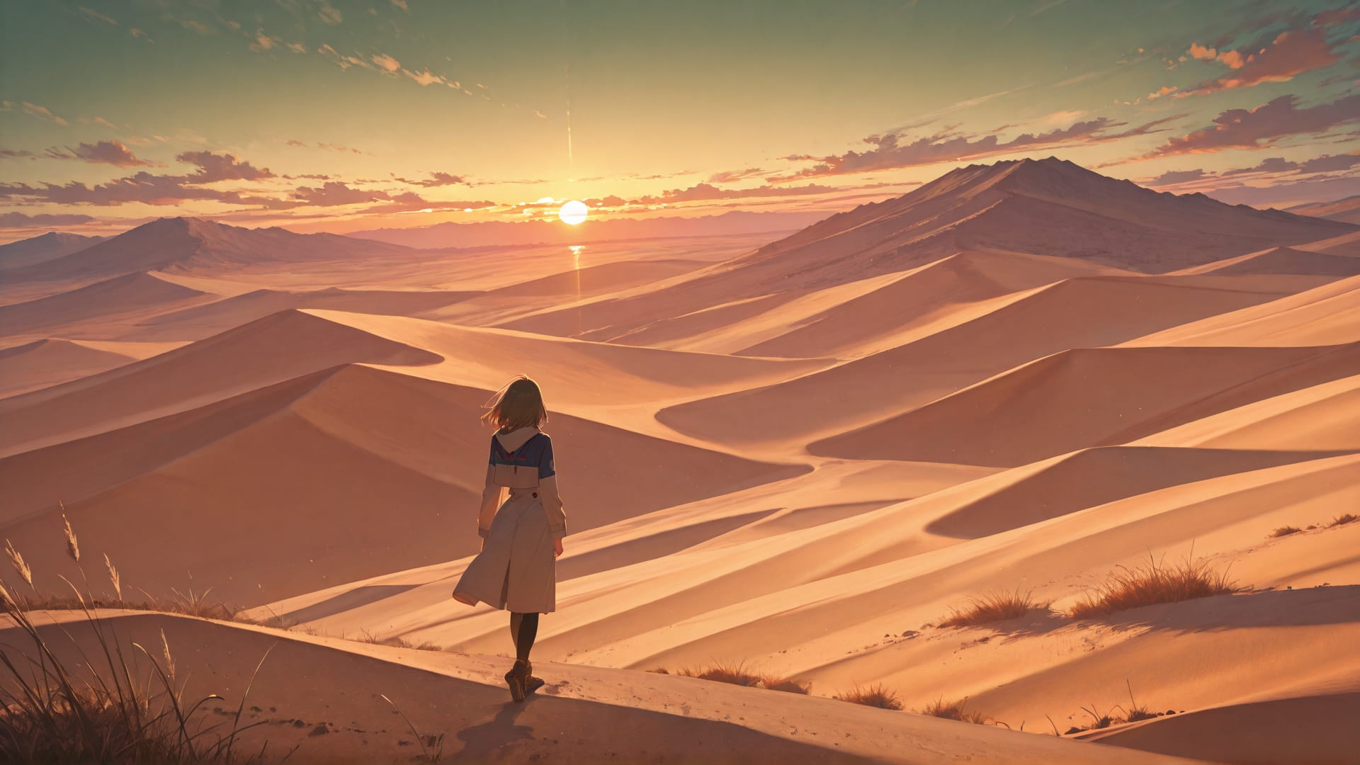 Green Sunset City Desert smartphone wallpaper free download, vertical 16:9 format, Green, Sunset, City, Autumn