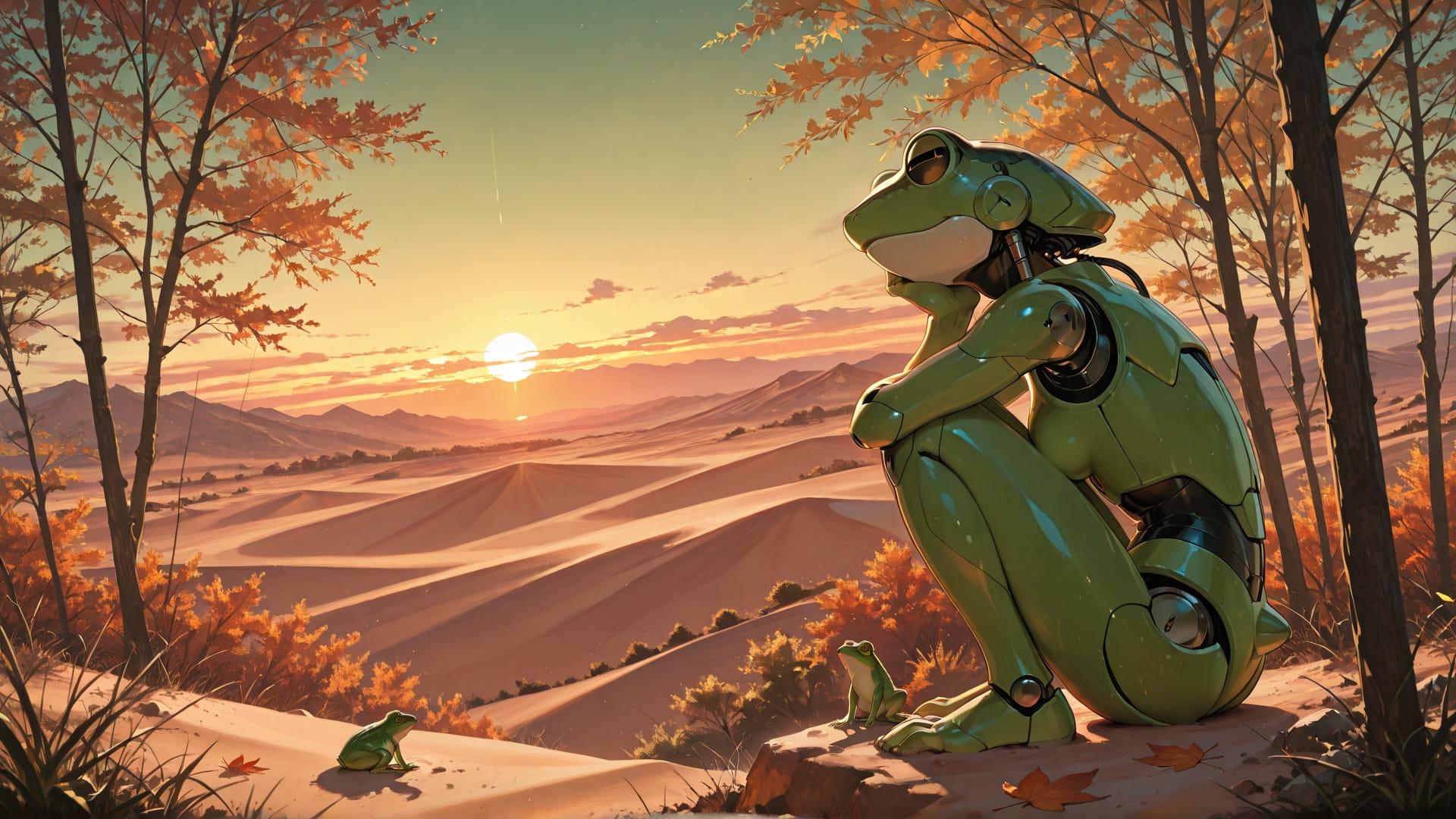 Green Sunset Nature Desert smartphone wallpaper free download, vertical 16:9 format, Green, Sunset, Nature, Autumn