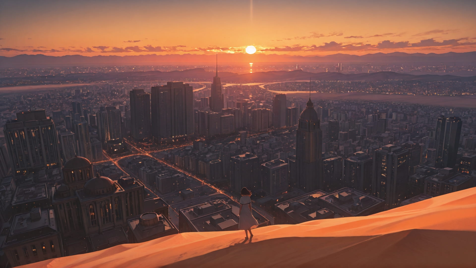 Orange Sunset City Desert smartphone wallpaper free download, vertical 16:9 format, Orange, Sunset, City, Summer 001