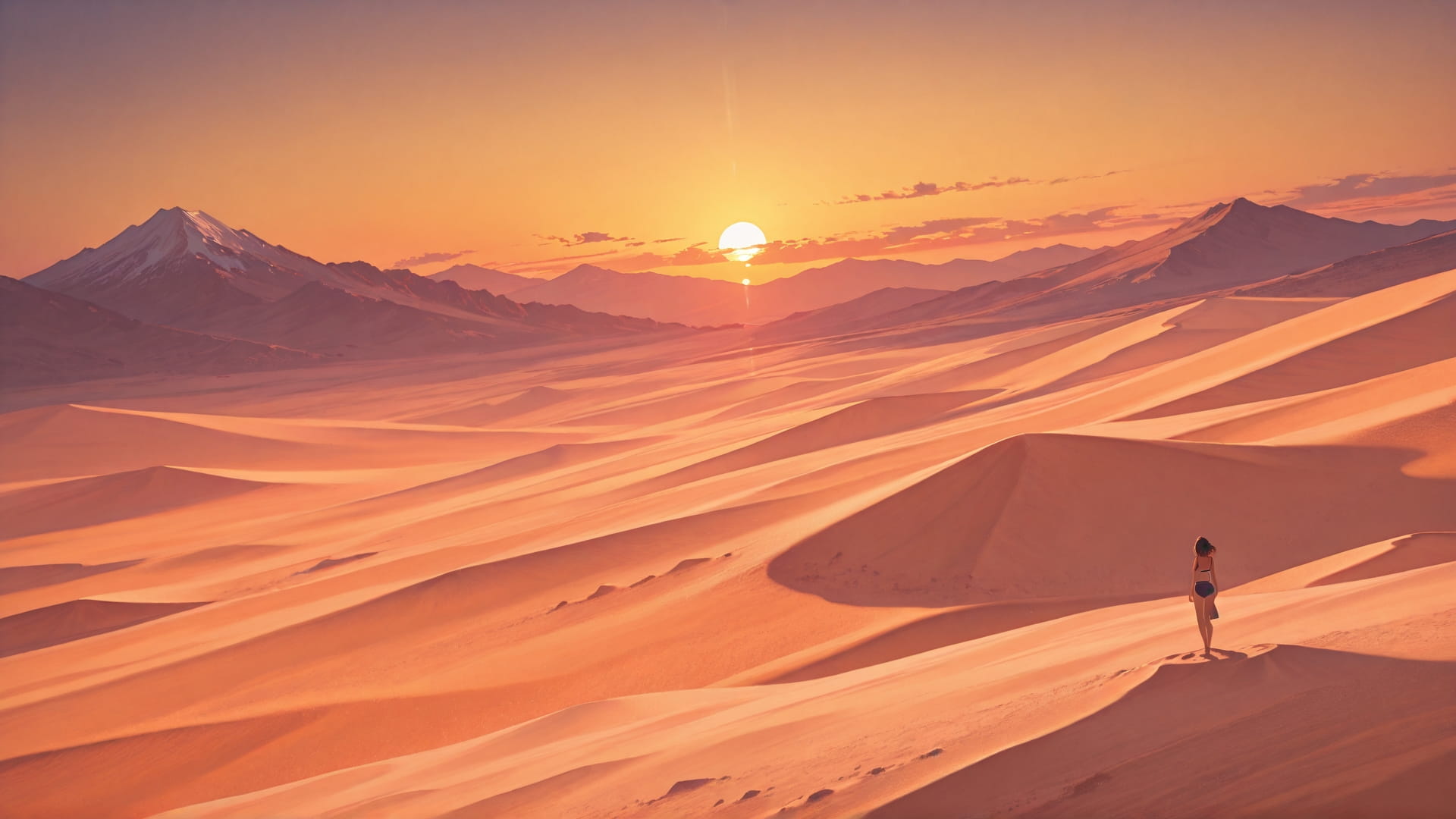 Orange Sunset Mountain Desert smartphone wallpaper free download, vertical 16:9 format, Orange, Sunset, Mountain, Summer 001