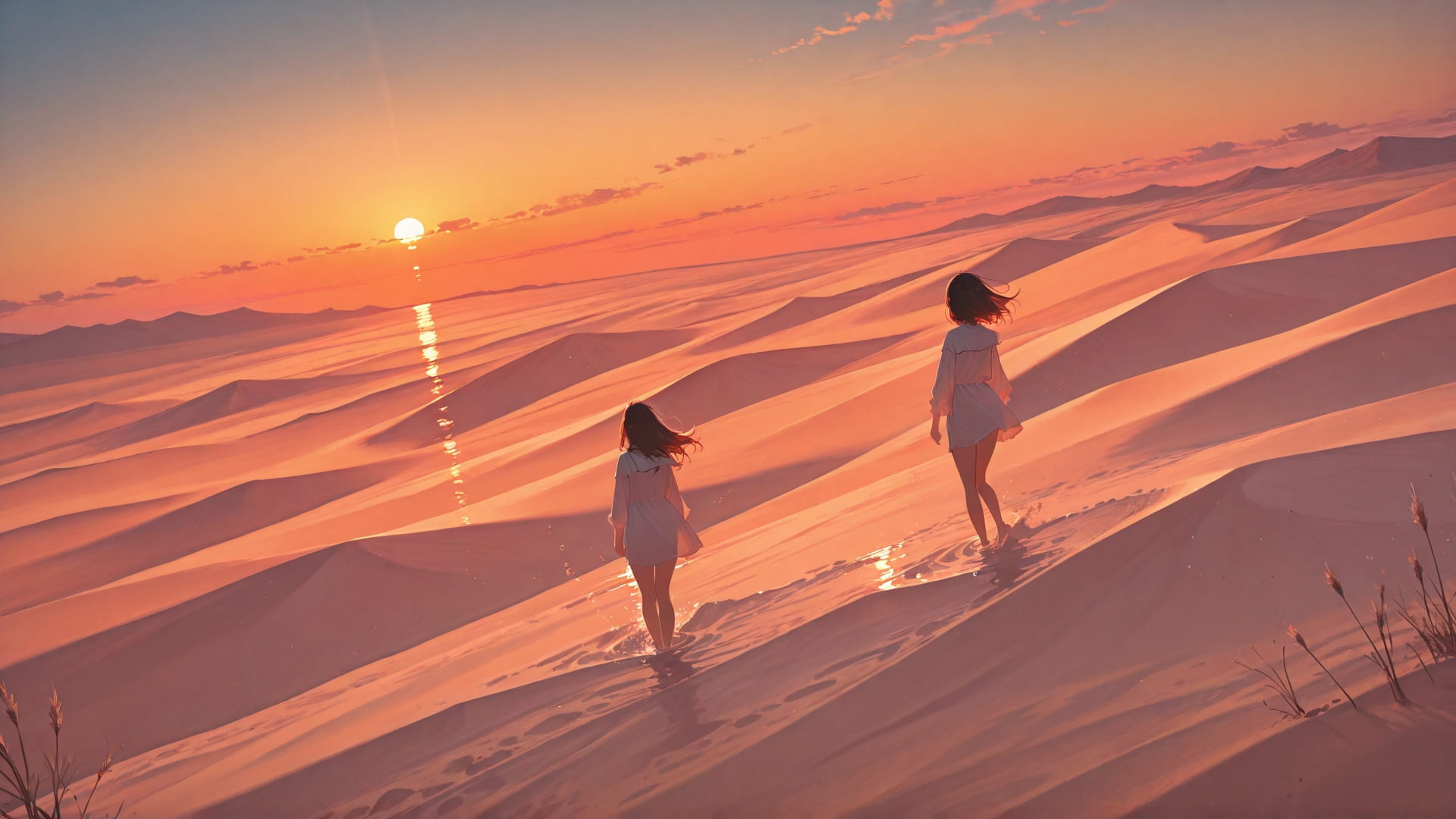 Orange Sunset Sea Desert smartphone wallpaper free download, vertical 16:9 format, Orange, Sunset, Sea, Spring