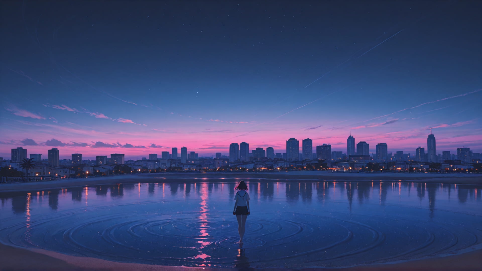 Pink Night City Desert smartphone wallpaper free download, vertical 16:9 format, Pink, Night, City, Summer