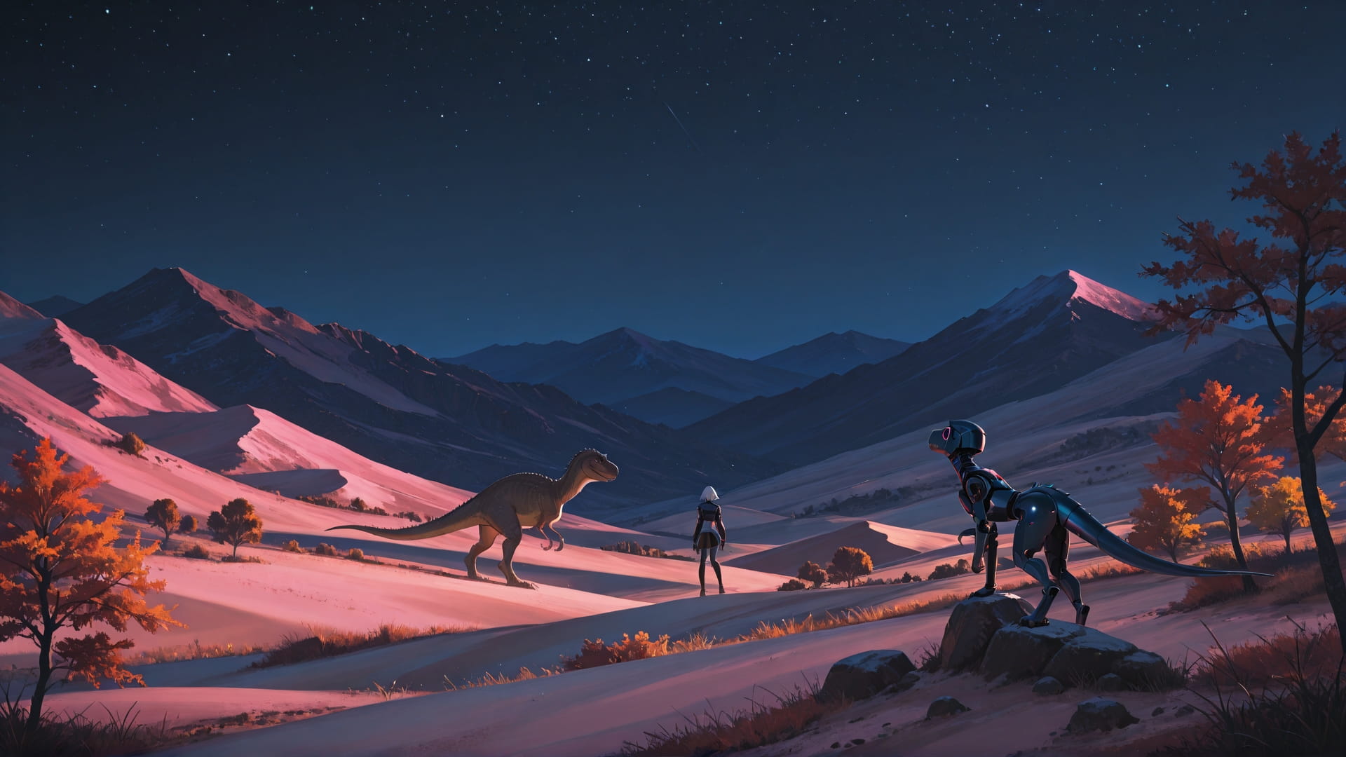 Pink Night Mountain Desert smartphone wallpaper free download, vertical 16:9 format, Pink, Night, Mountain, Autumn